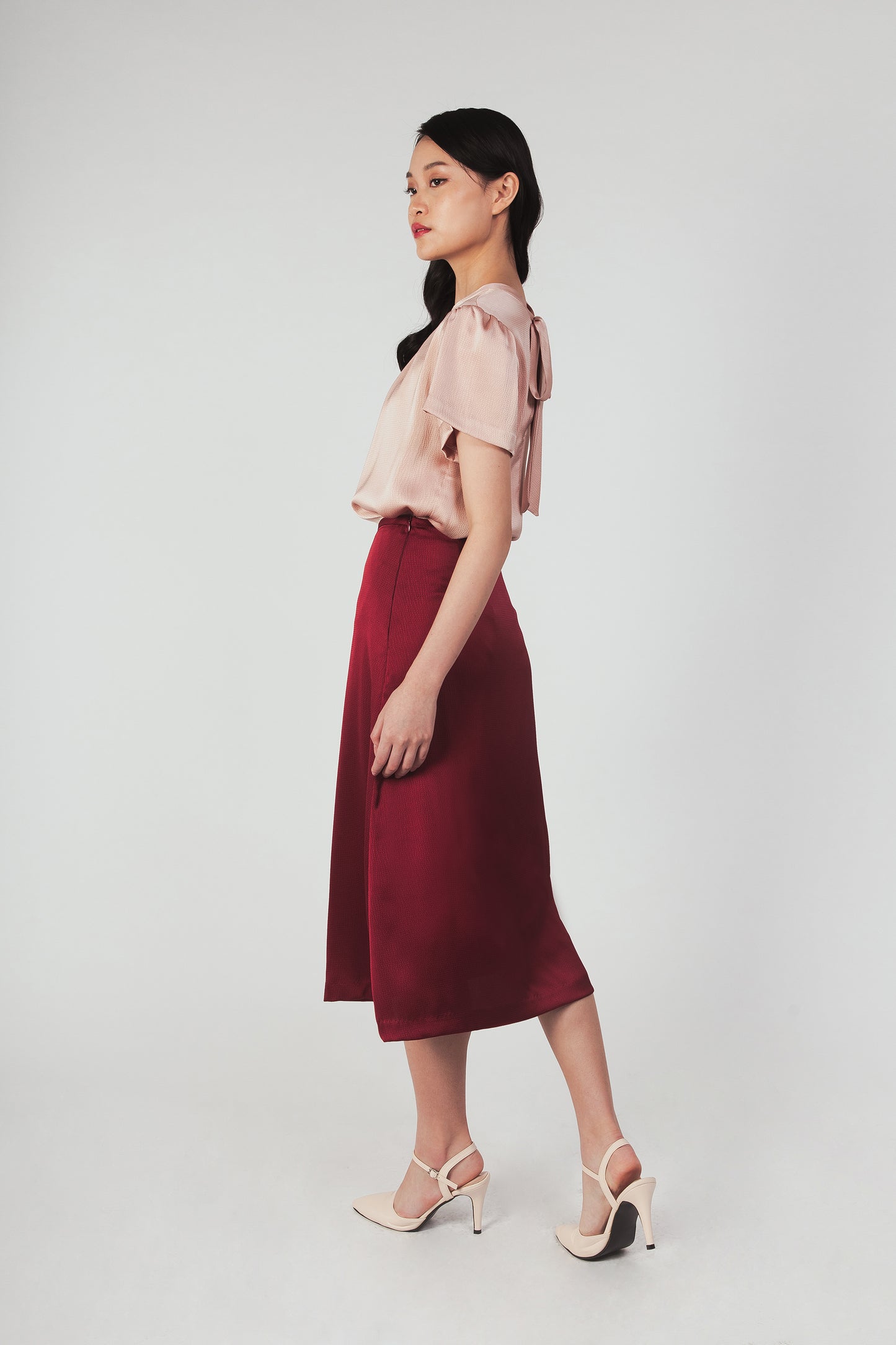 Textured Midi Slip Skirt - Garnet