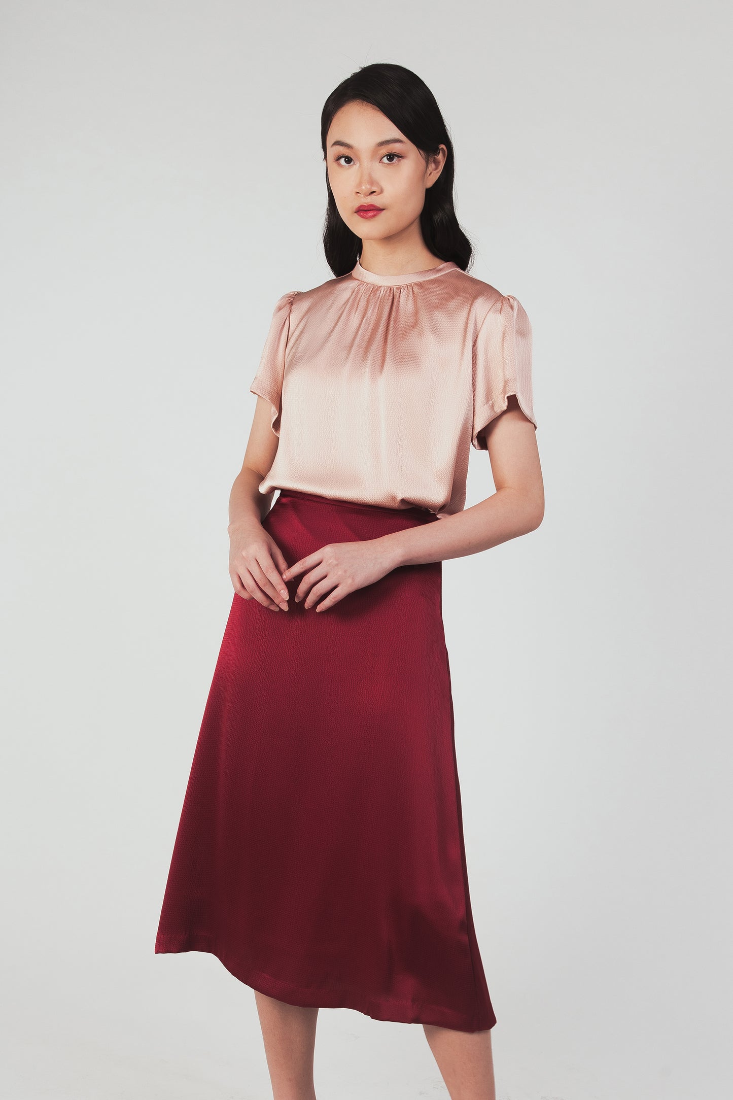 Textured Midi Slip Skirt - Garnet