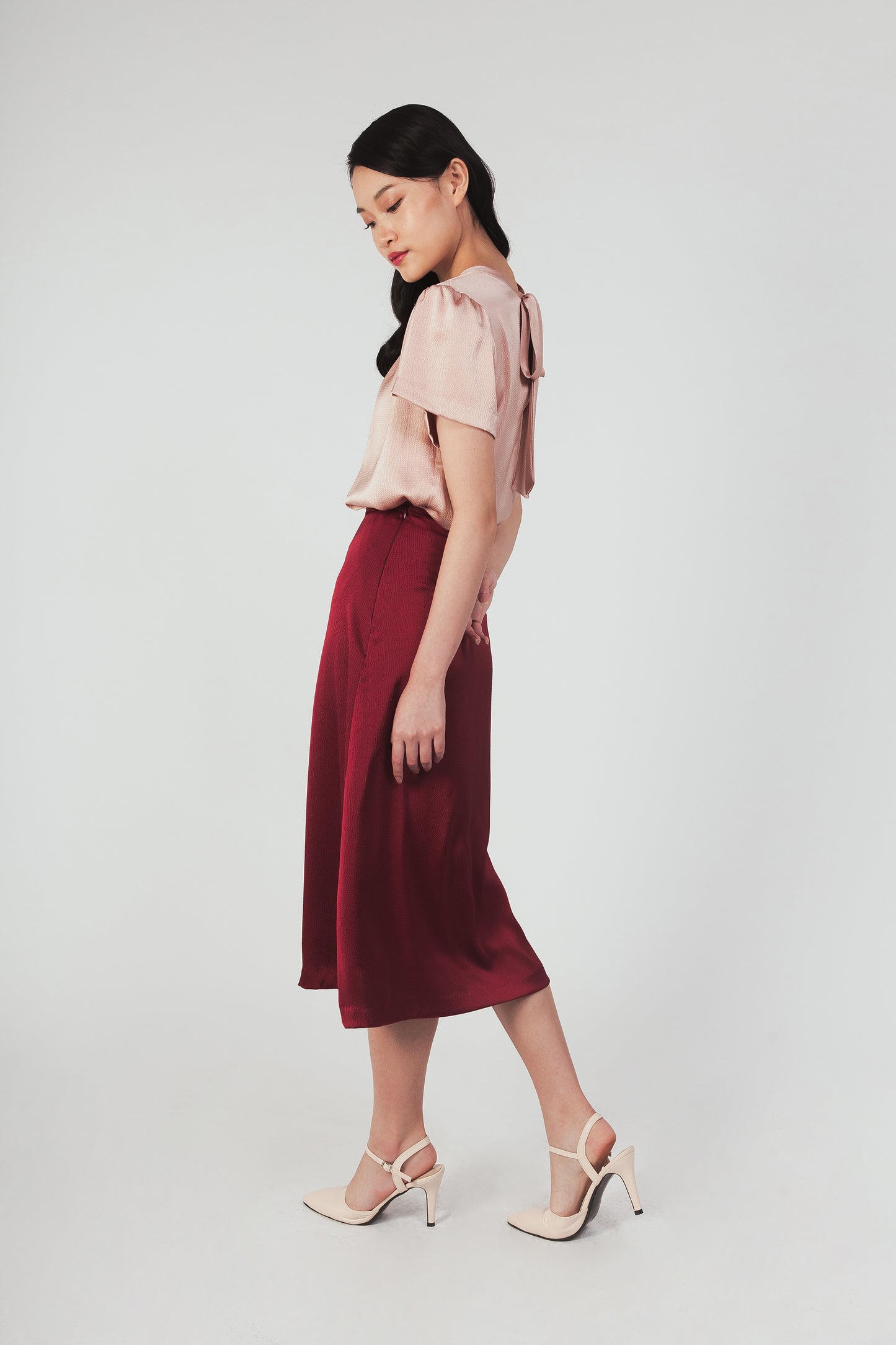 Textured Midi Slip Skirt - Garnet