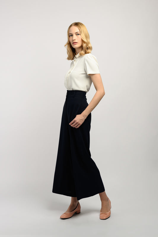 Pants With Double Button Detail - Navy