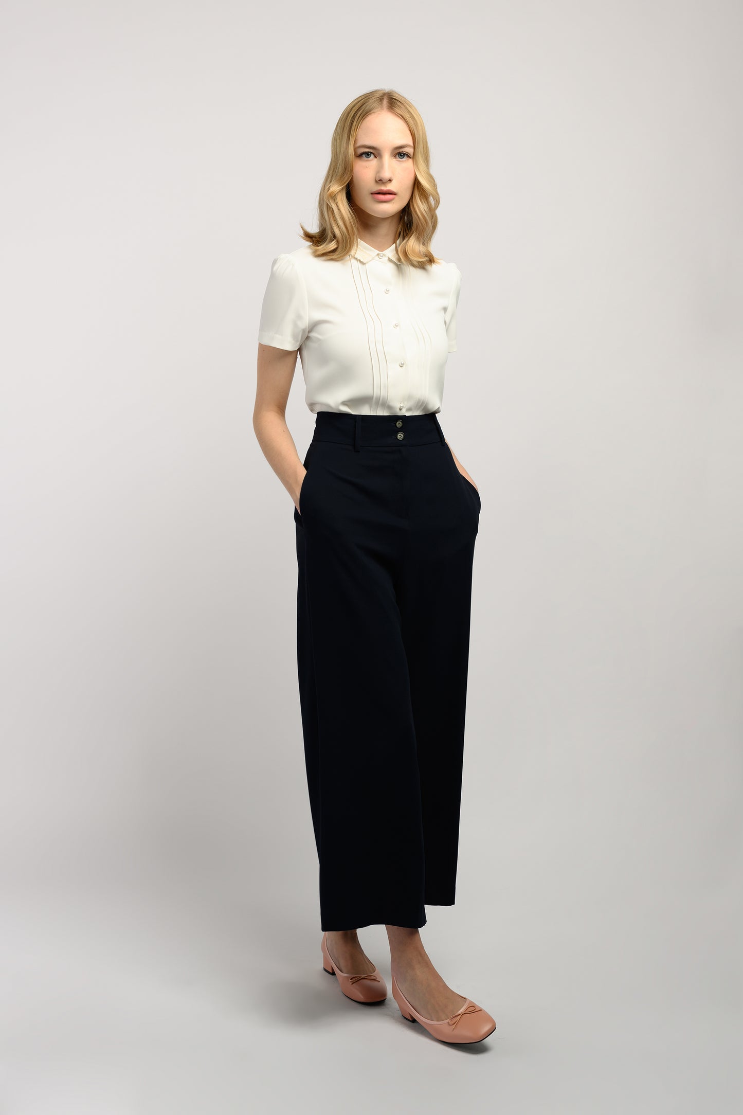 Pants With Double Button Detail - Navy