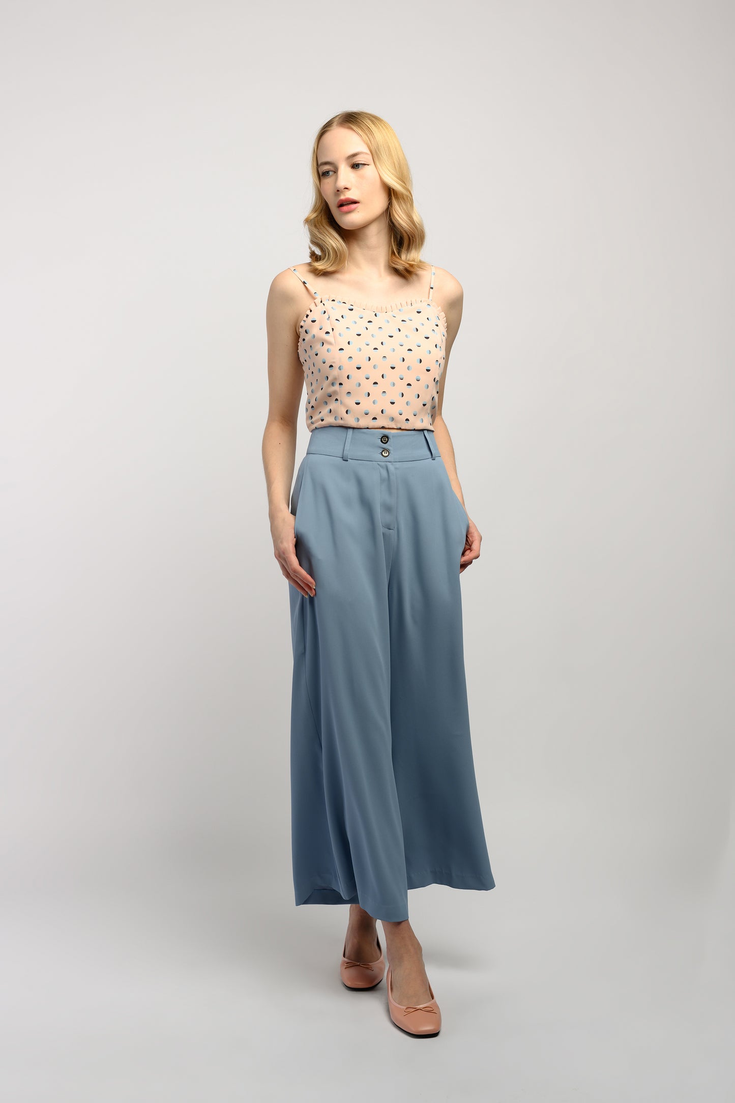 Pants With Double Button Detail - Sky Blue