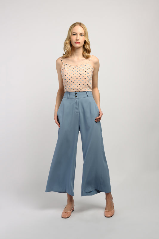 Pants With Double Button Detail - Sky Blue