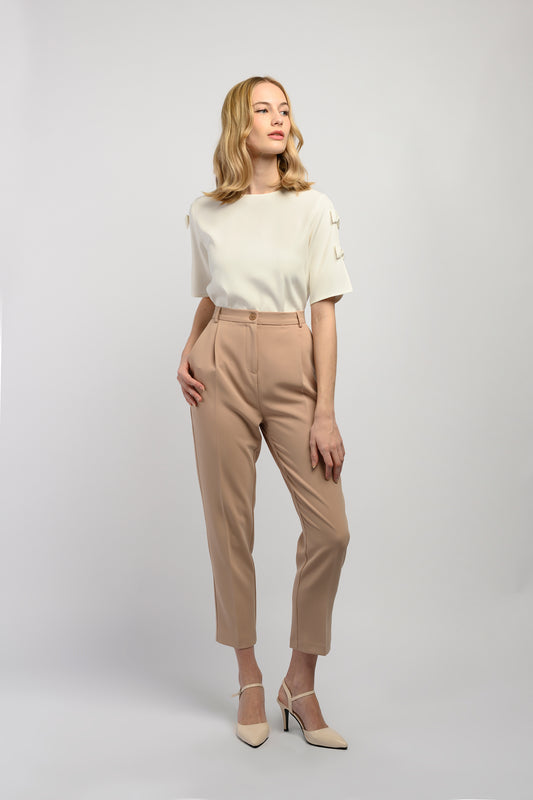 Pleated Peg Leg Trousers - Sand
