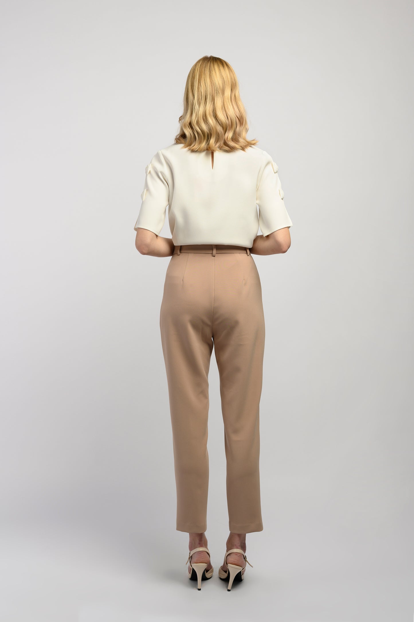 Pleated Peg Leg Trousers - Sand