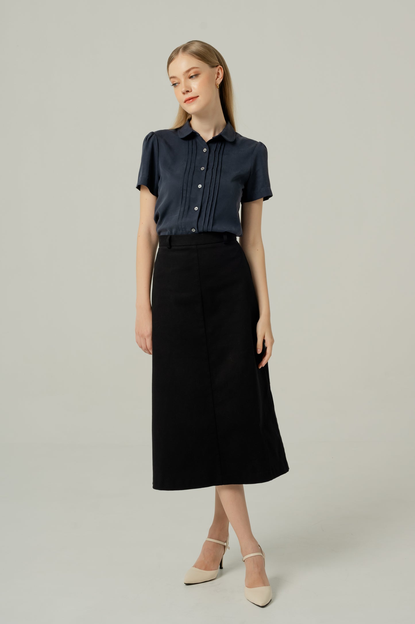 Tailored Cotton-Twill A-line Skirt - Black