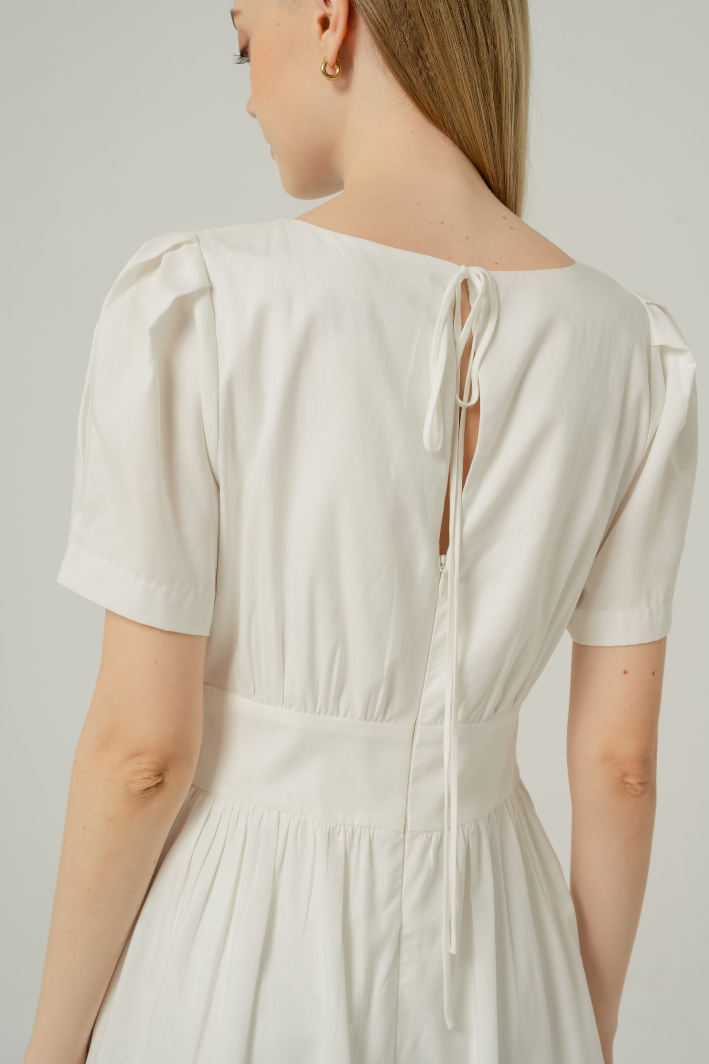 Tencel-Cotton Tie-Back Tiered Dress - Ivory