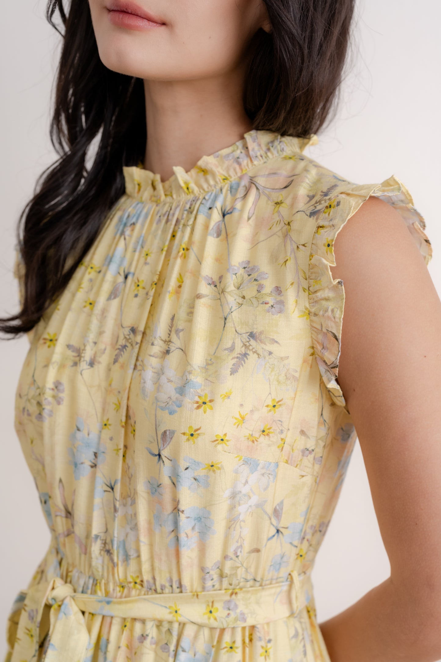 Midi Dress with Frill Details - Yellow Blossom