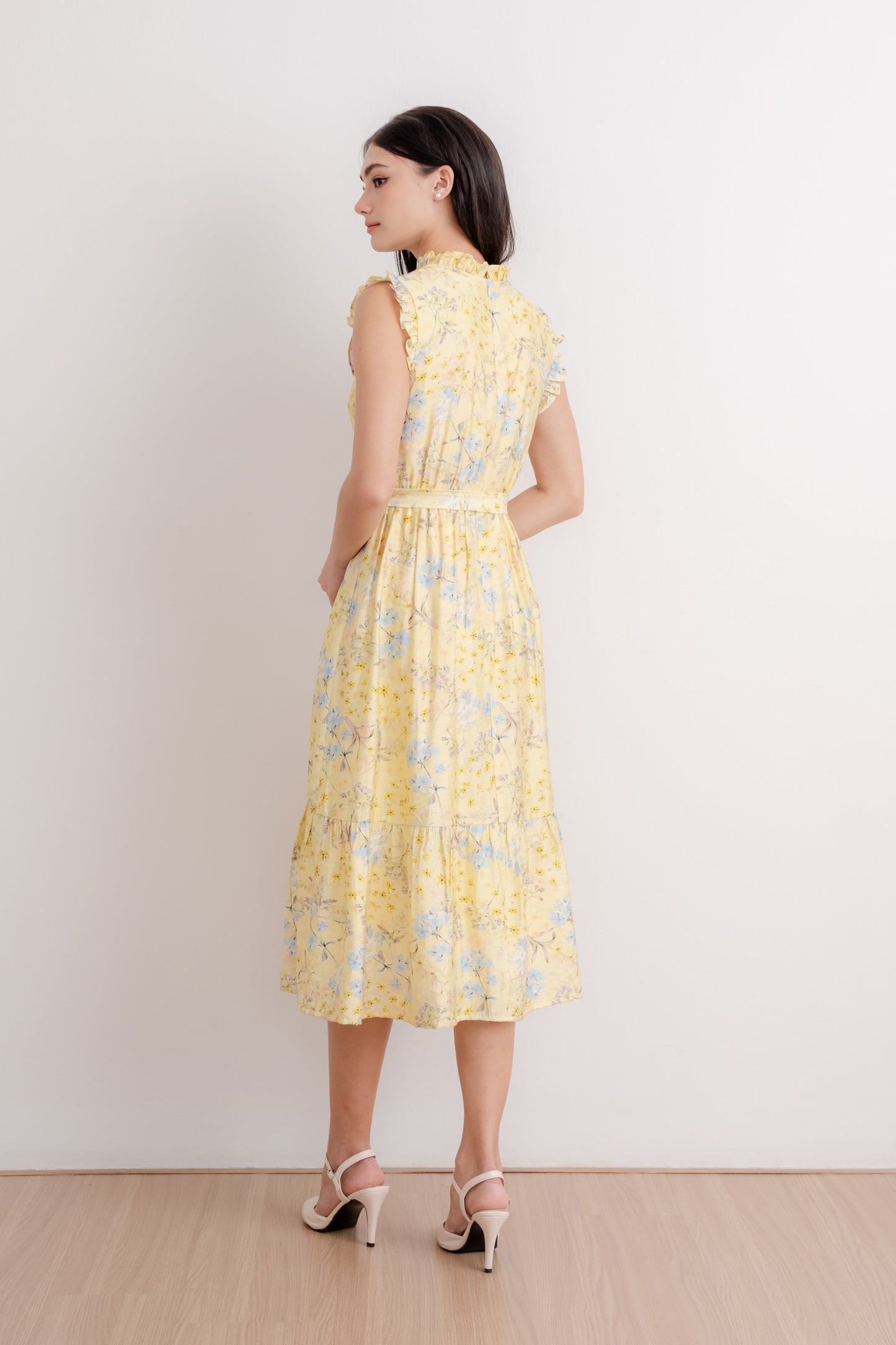 Midi Dress with Frill Details - Yellow Blossom