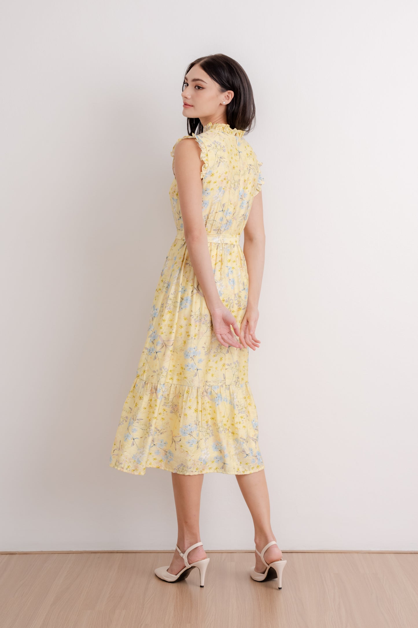 Midi Dress with Frill Details - Yellow Blossom