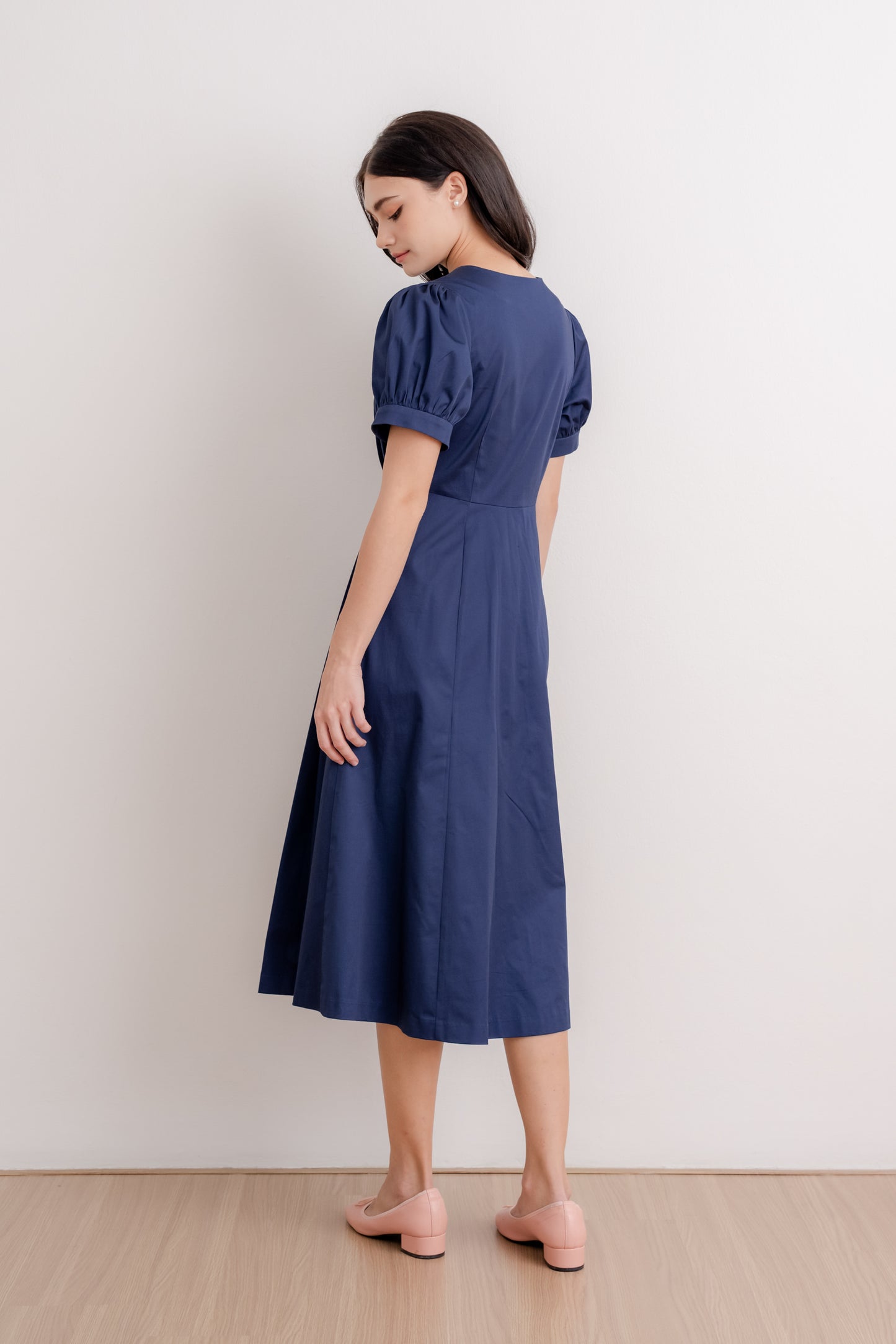 Puff Sleeved Button Down Dress - Midnight