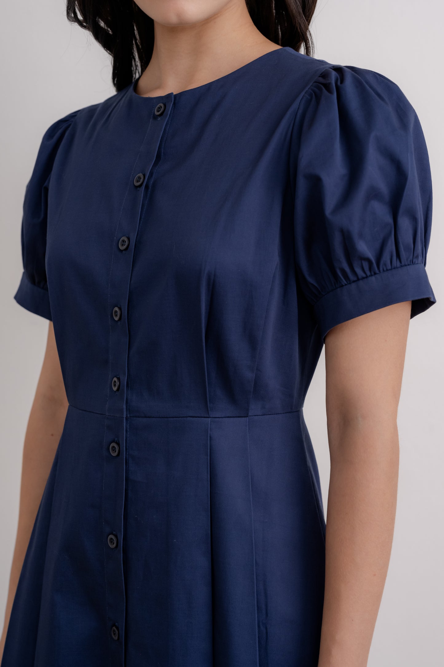 Puff Sleeved Button Down Dress - Midnight