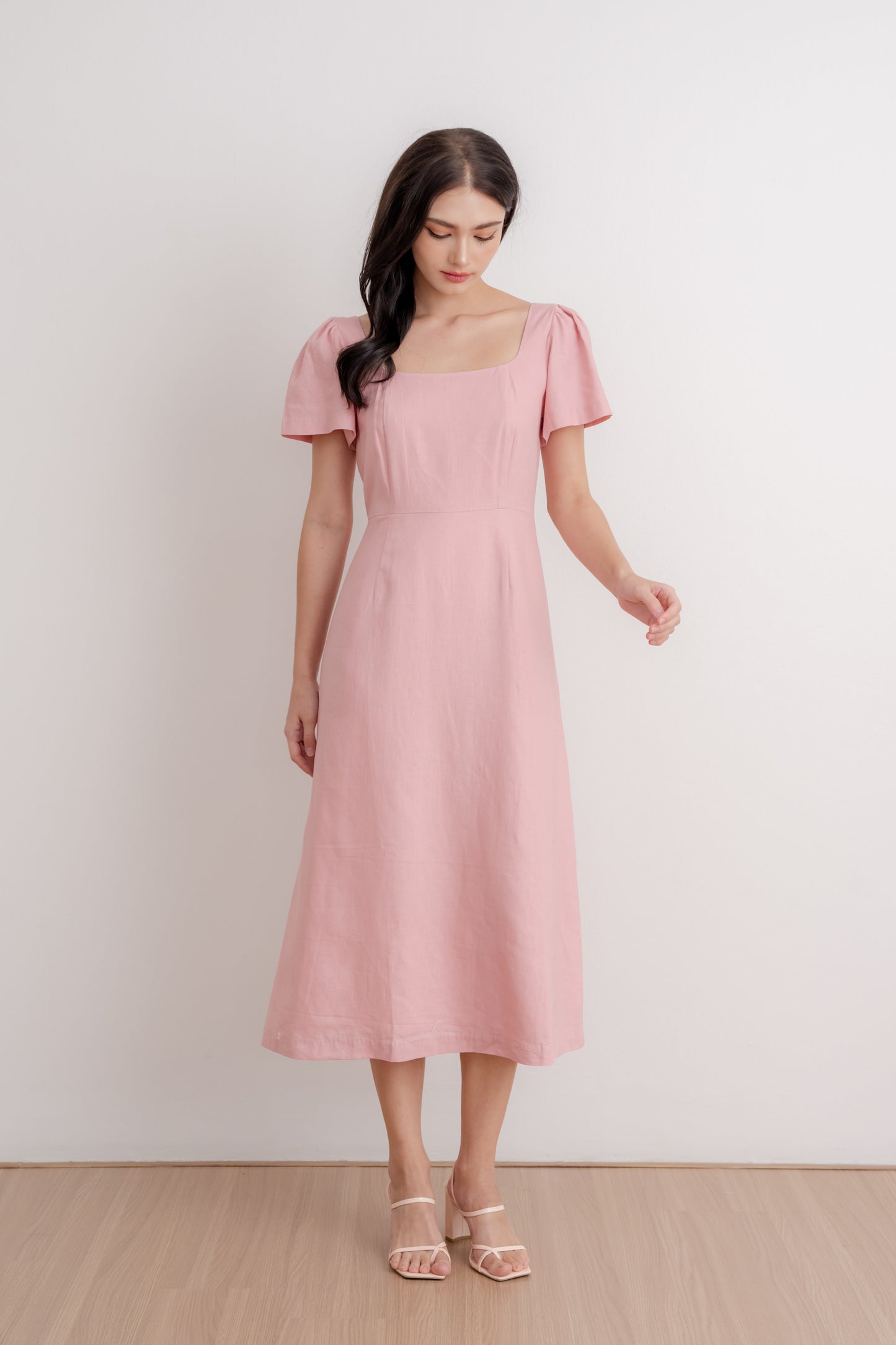 Scoop Neck A-line Tea Dress - Blush