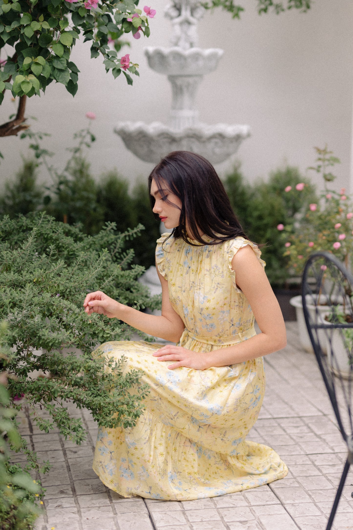 Midi Dress with Frill Details - Yellow Blossom