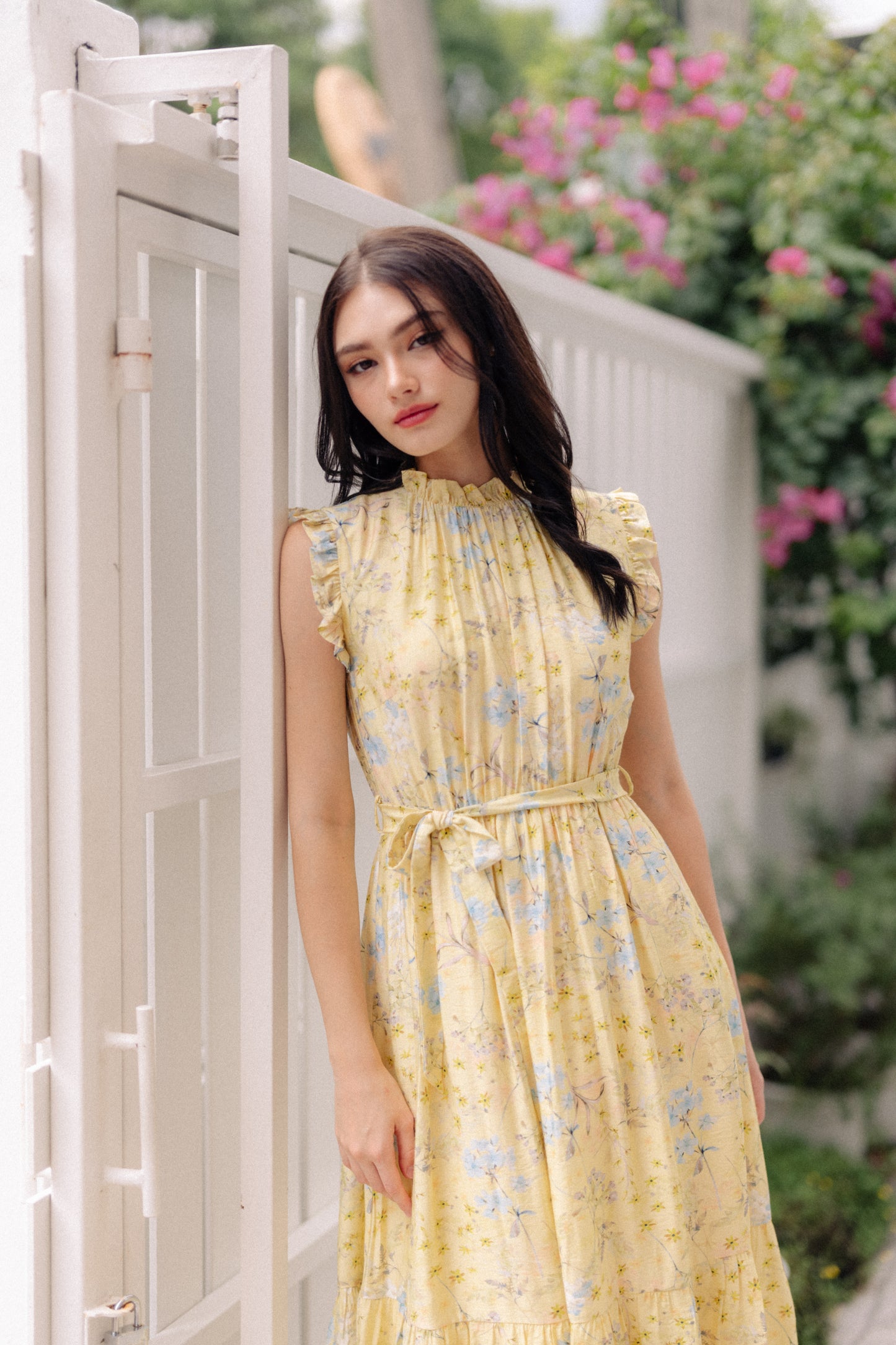 Midi Dress with Frill Details - Yellow Blossom