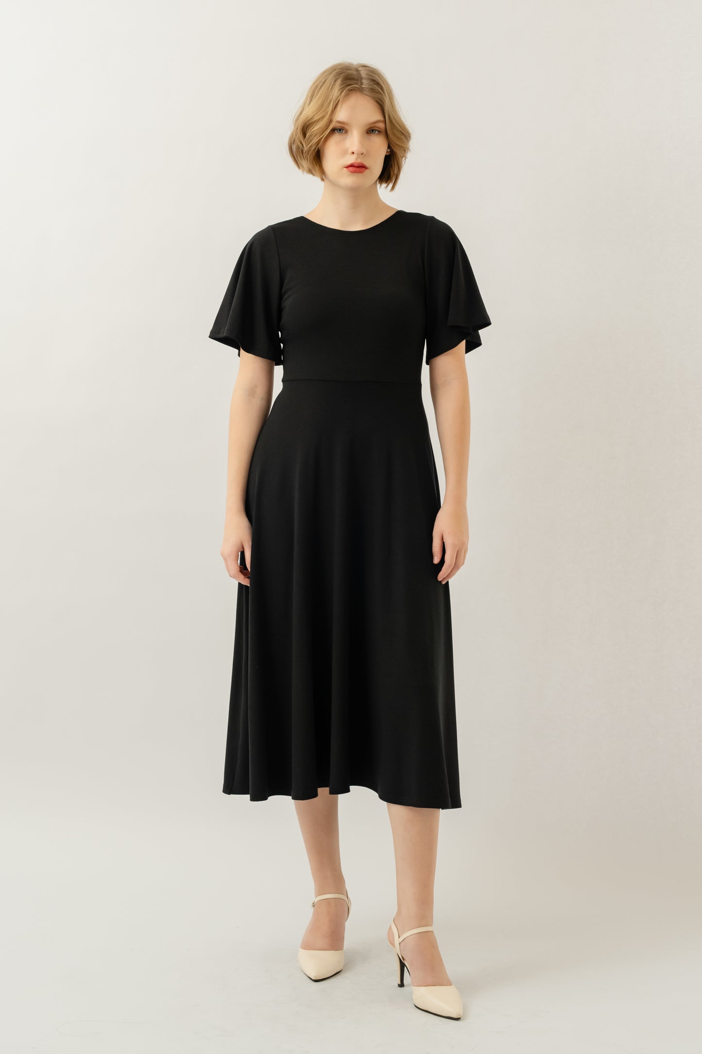 Bamboo Flutter Sleeve Dress - Black