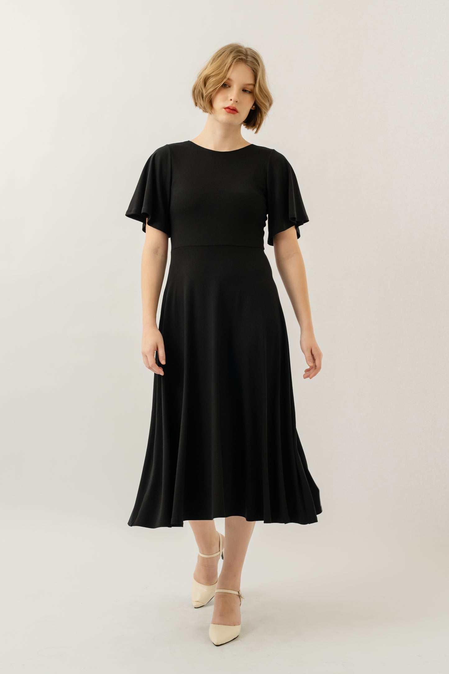 Bamboo Flutter Sleeve Dress - Black