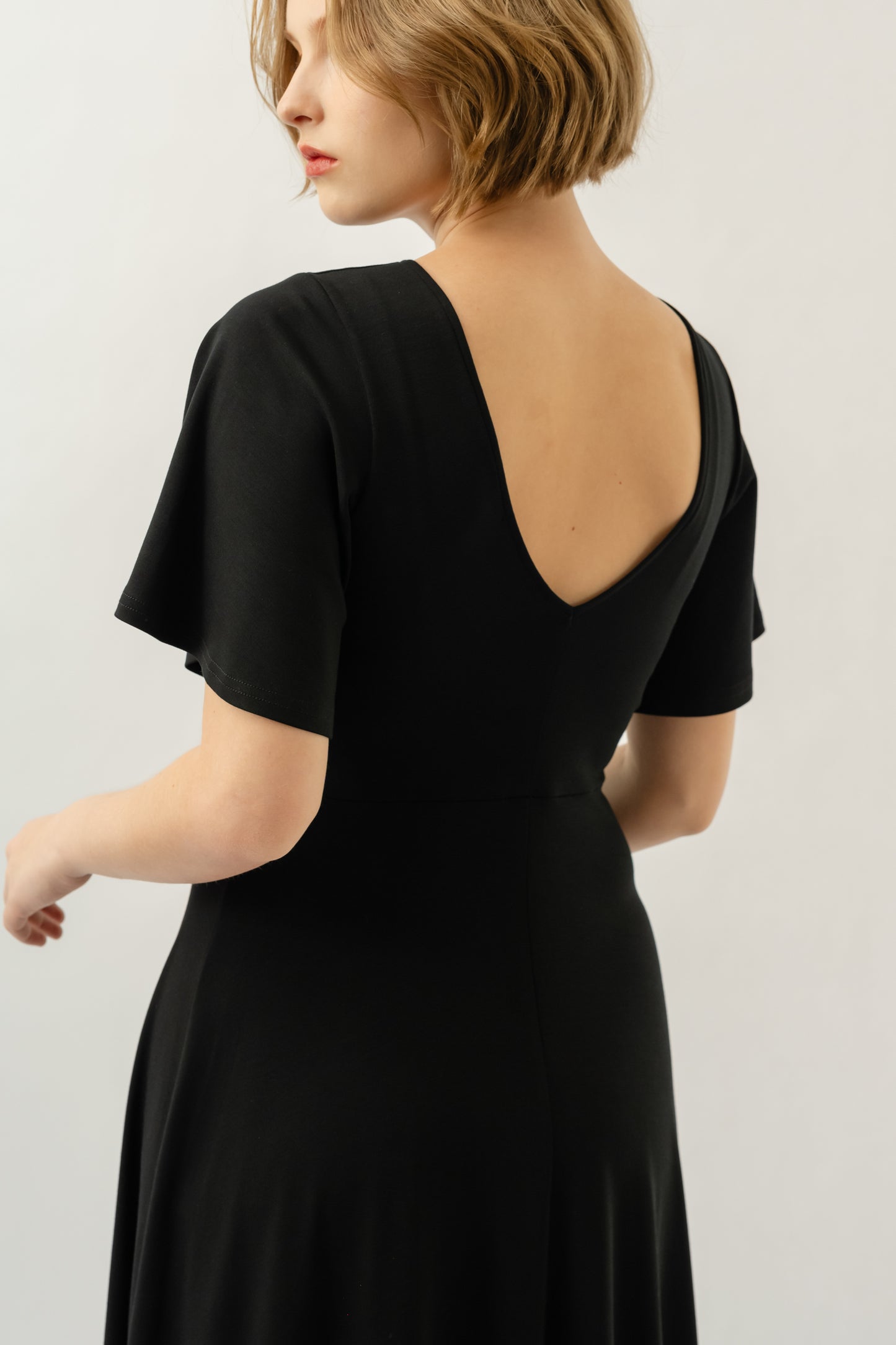 Bamboo Flutter Sleeve Dress - Black