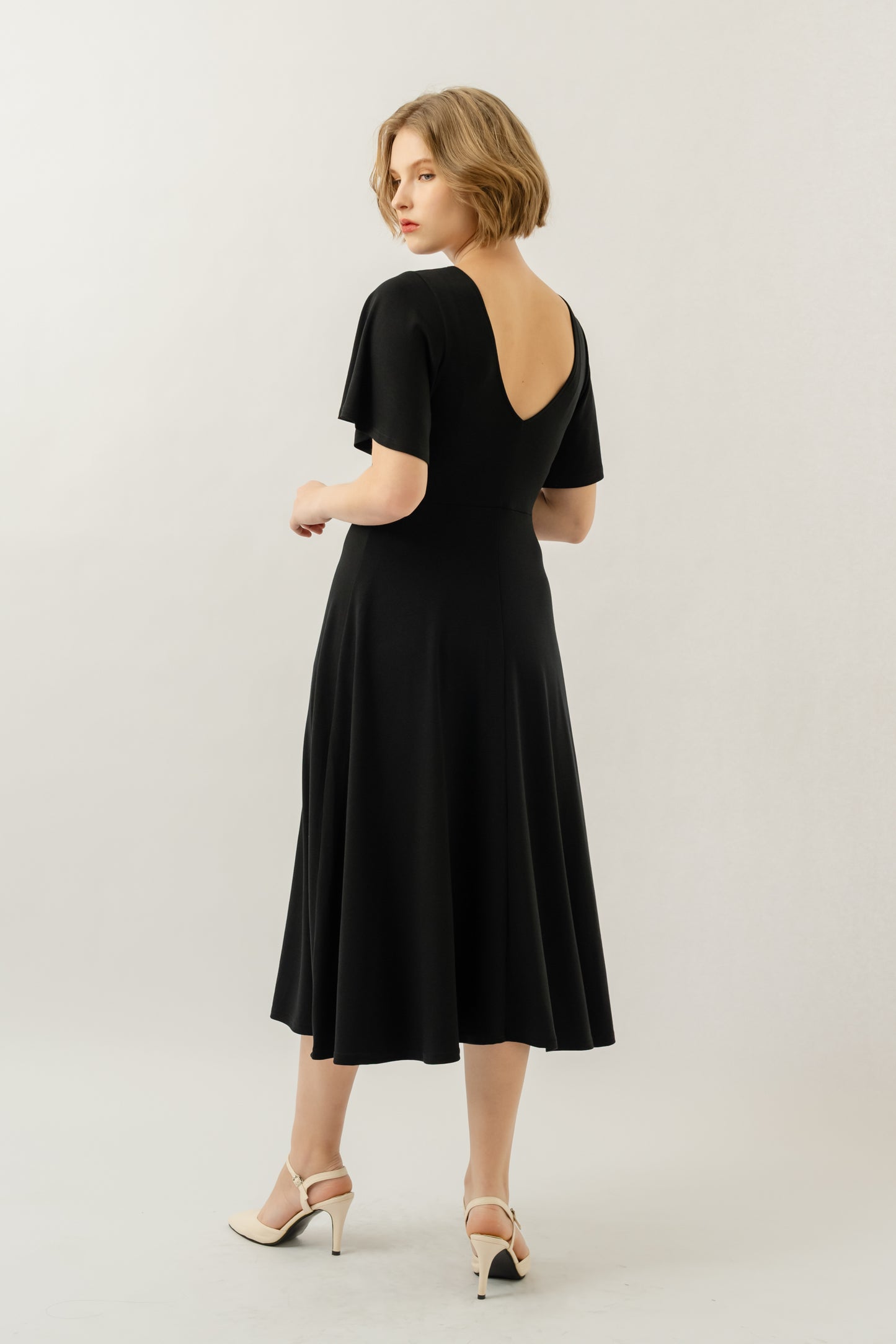 Bamboo Flutter Sleeve Dress - Black