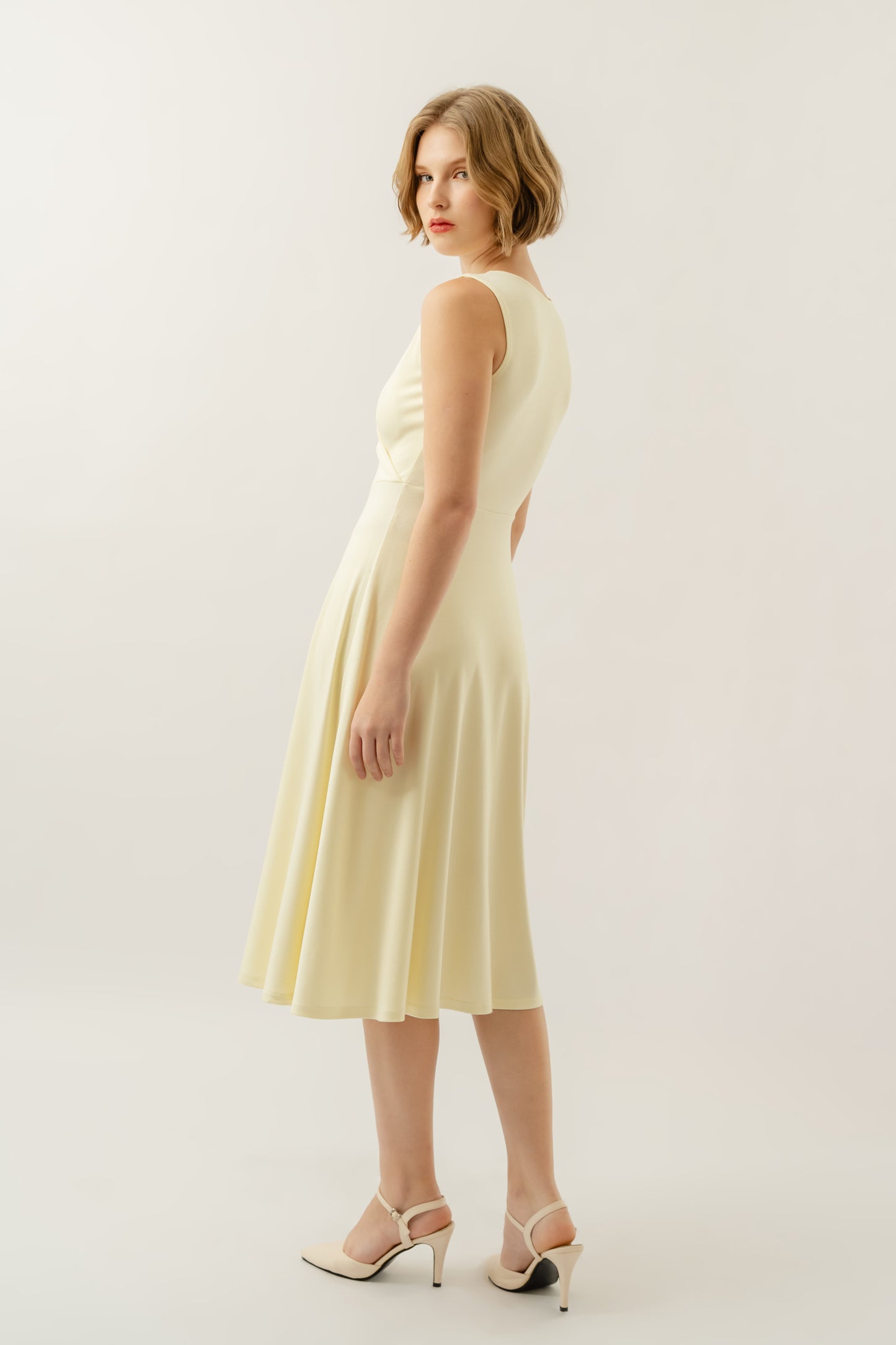 Bamboo Faux Wrap Dress - Pale Yellow