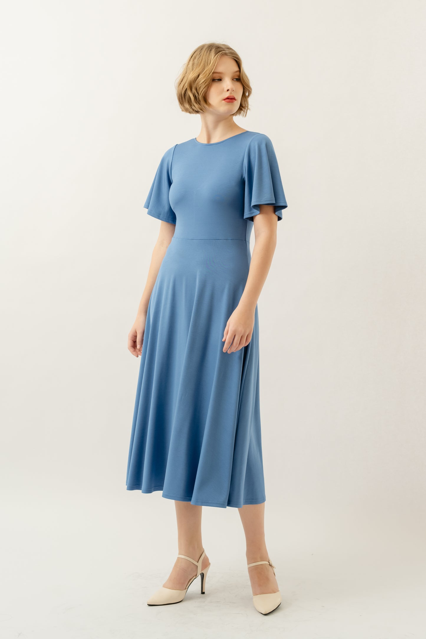 Bamboo Flutter Sleeve Dress - Sky