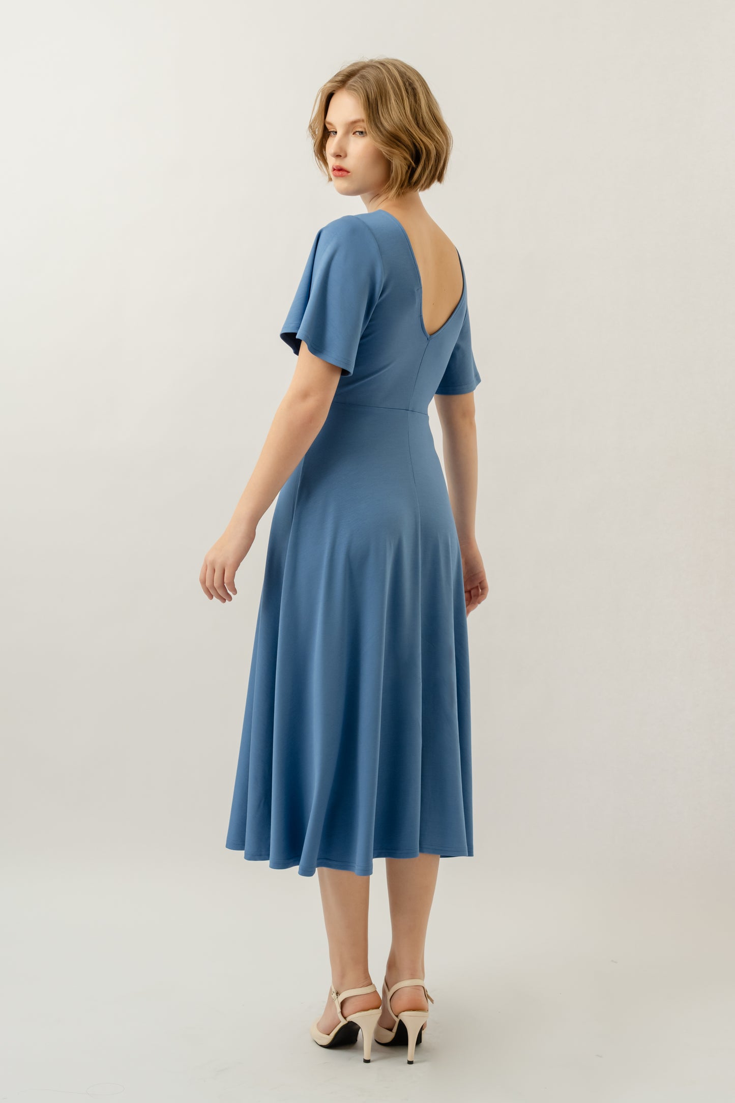 Bamboo Flutter Sleeve Dress - Sky