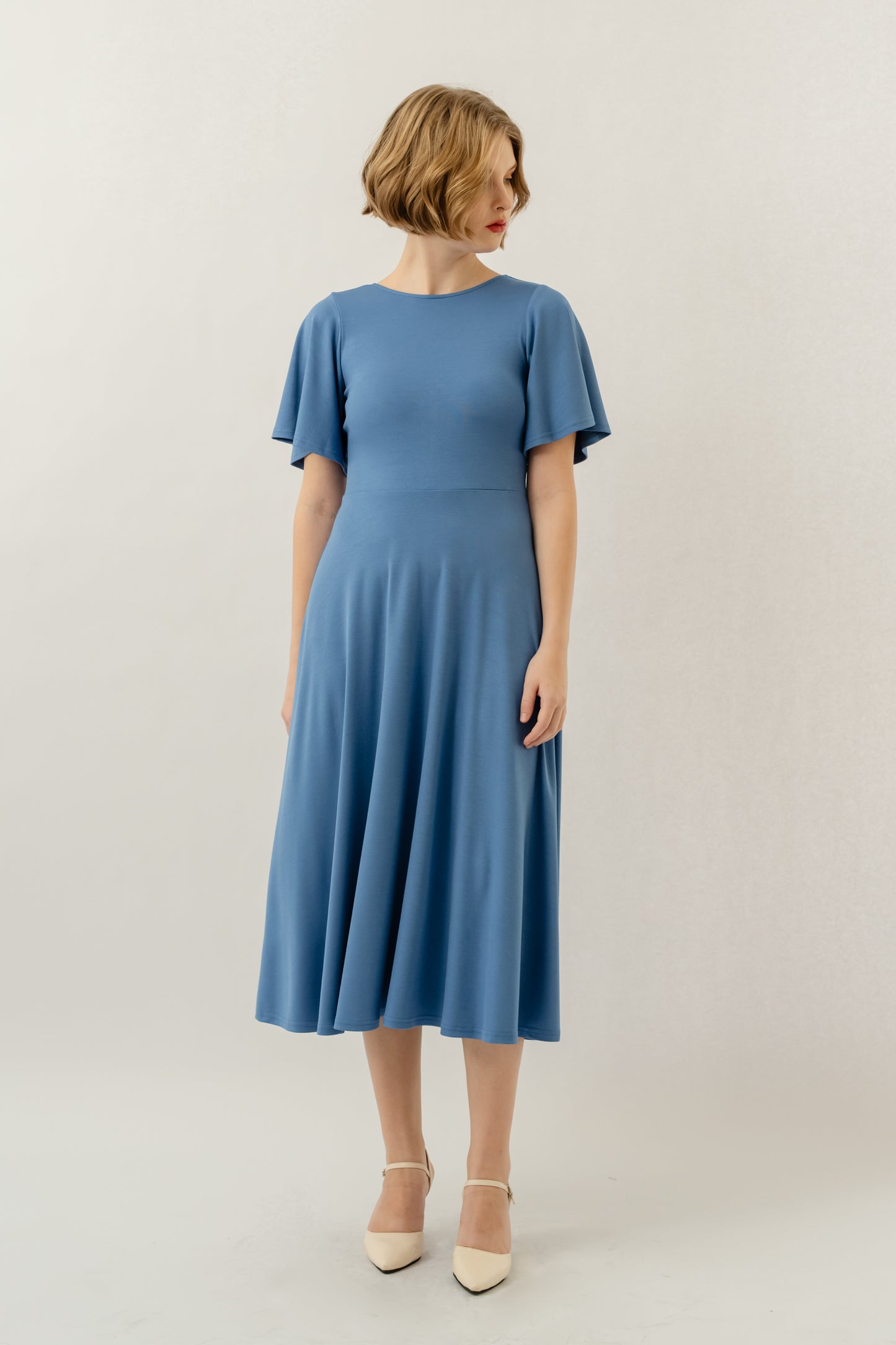 Bamboo Flutter Sleeve Dress - Sky