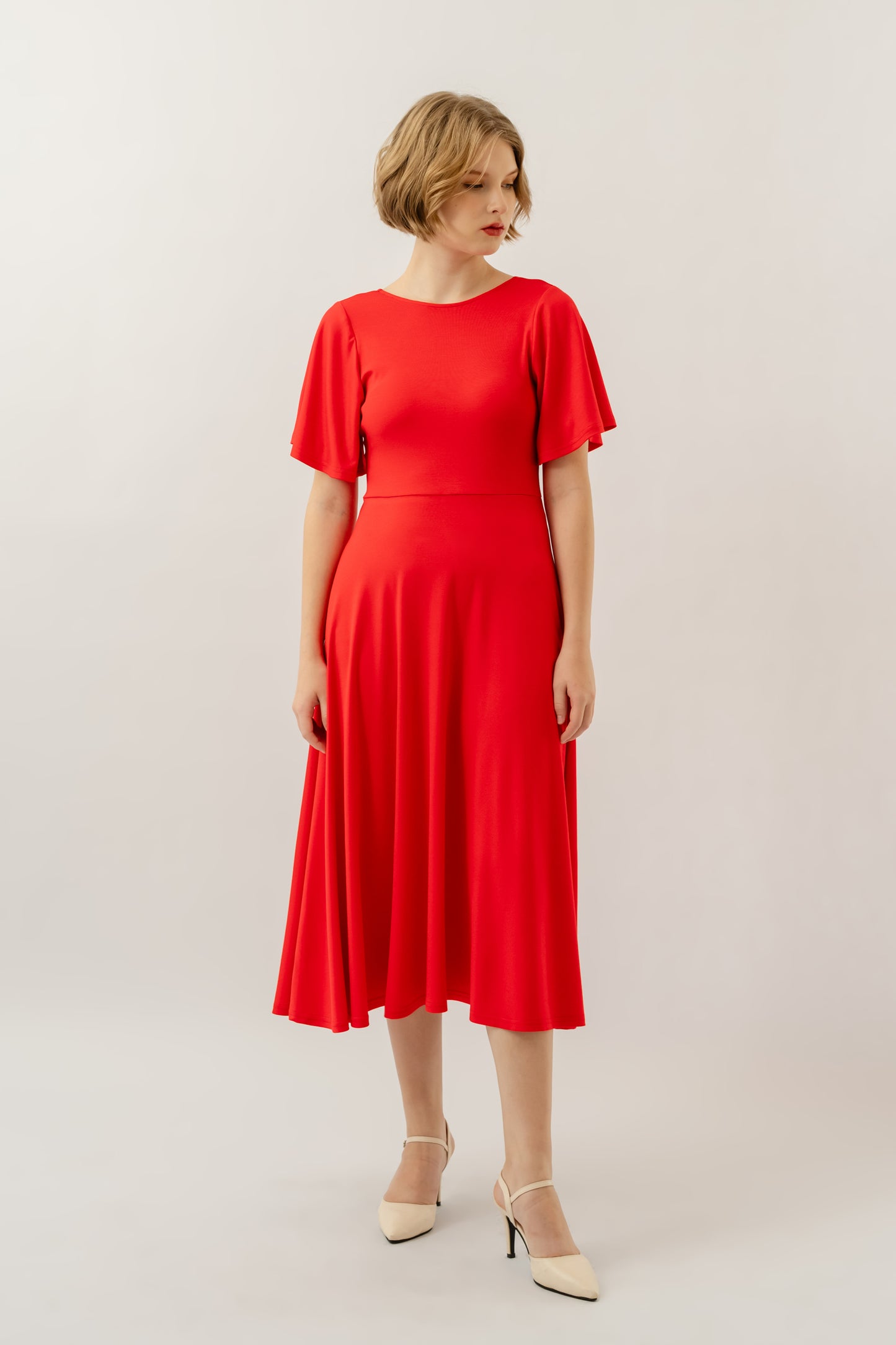 Bamboo Flutter Sleeve Dress - Flame