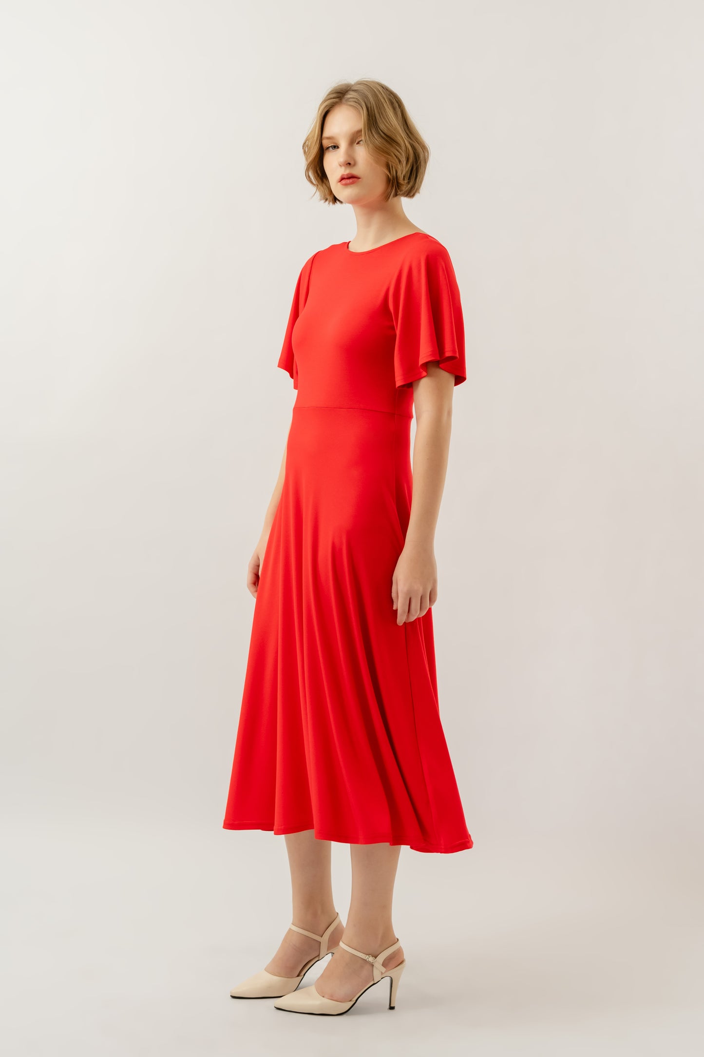 Bamboo Flutter Sleeve Dress - Flame