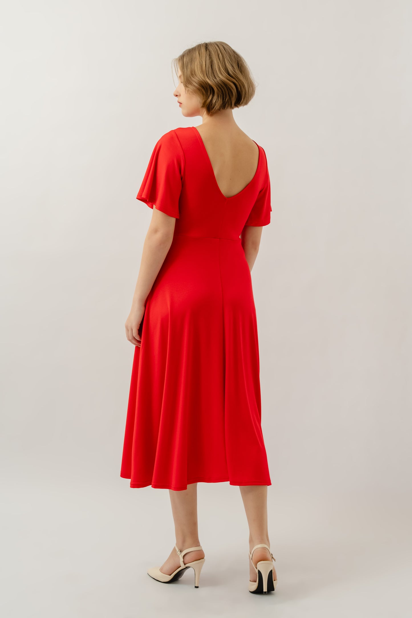 Bamboo Flutter Sleeve Dress - Flame