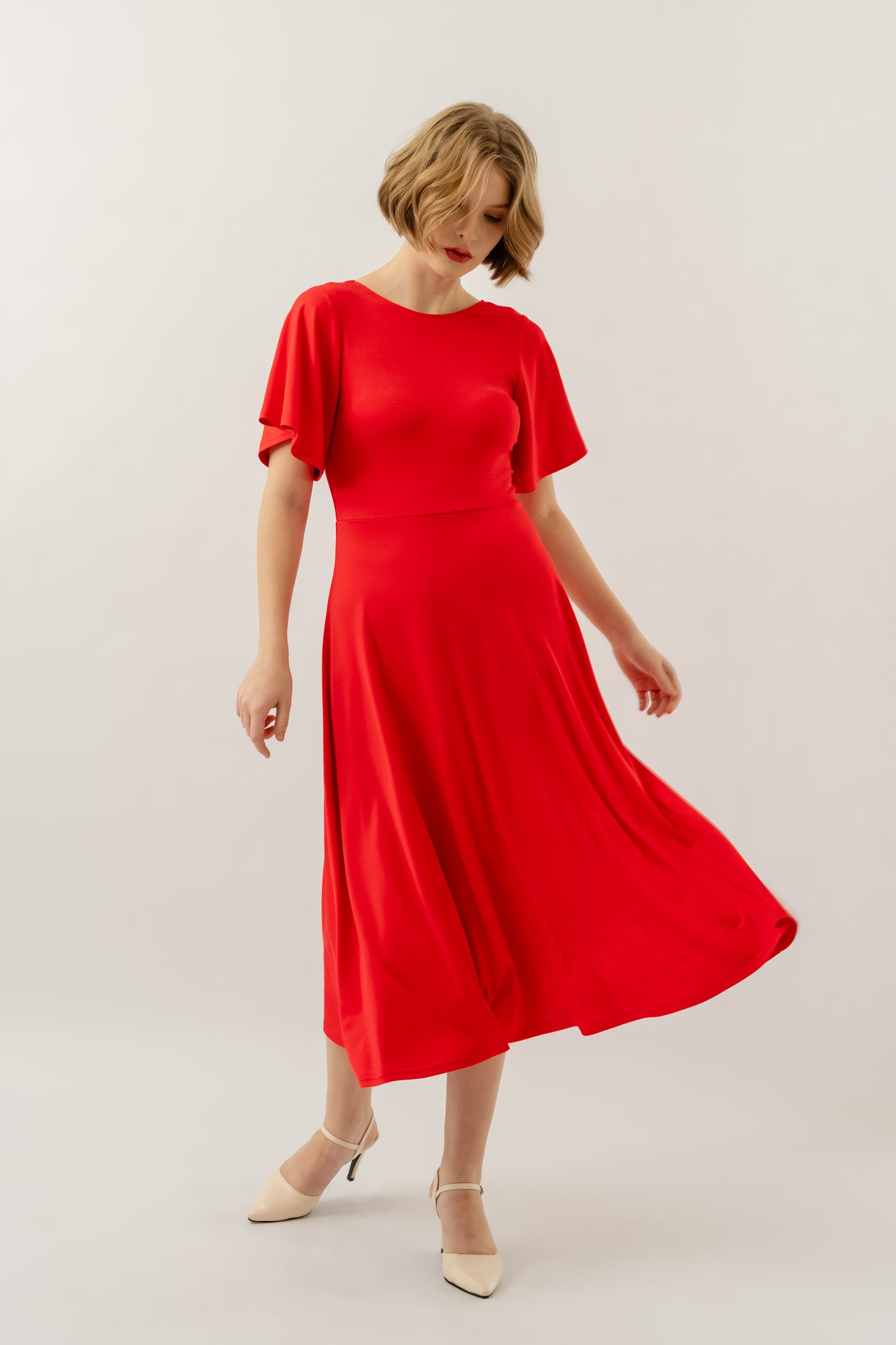 Bamboo Flutter Sleeve Dress - Flame