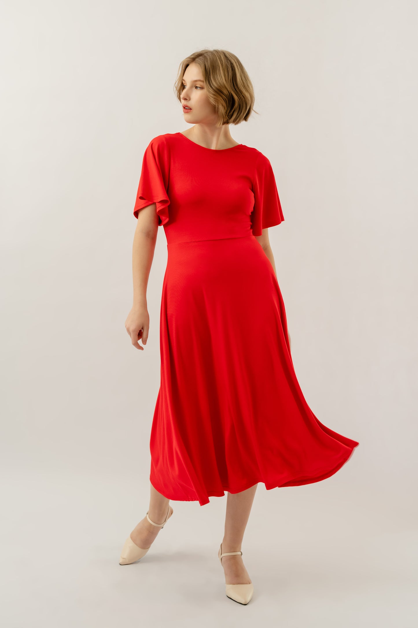 Bamboo Flutter Sleeve Dress - Flame