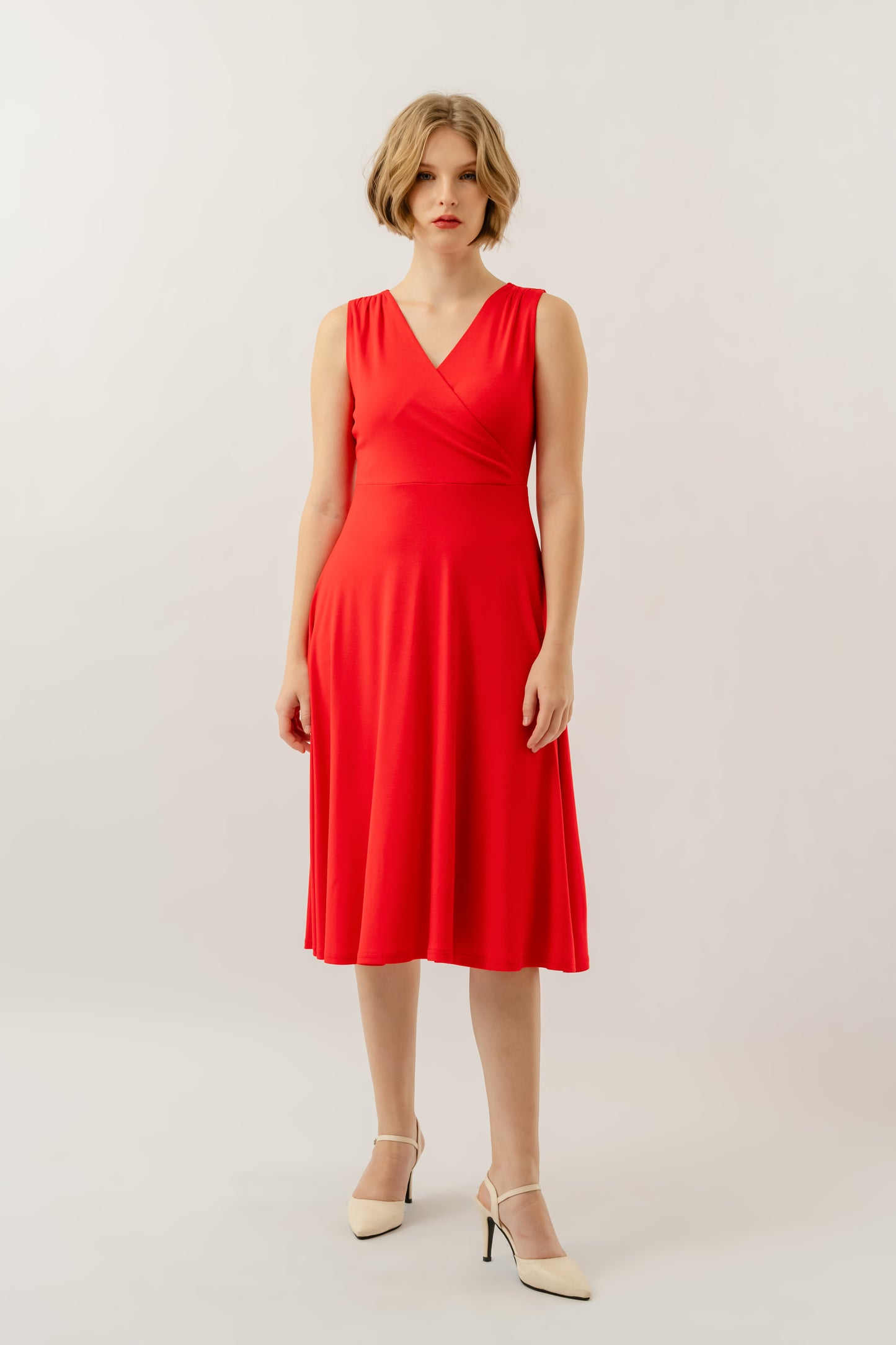 Bamboo Faux Wrap Dress - Flame