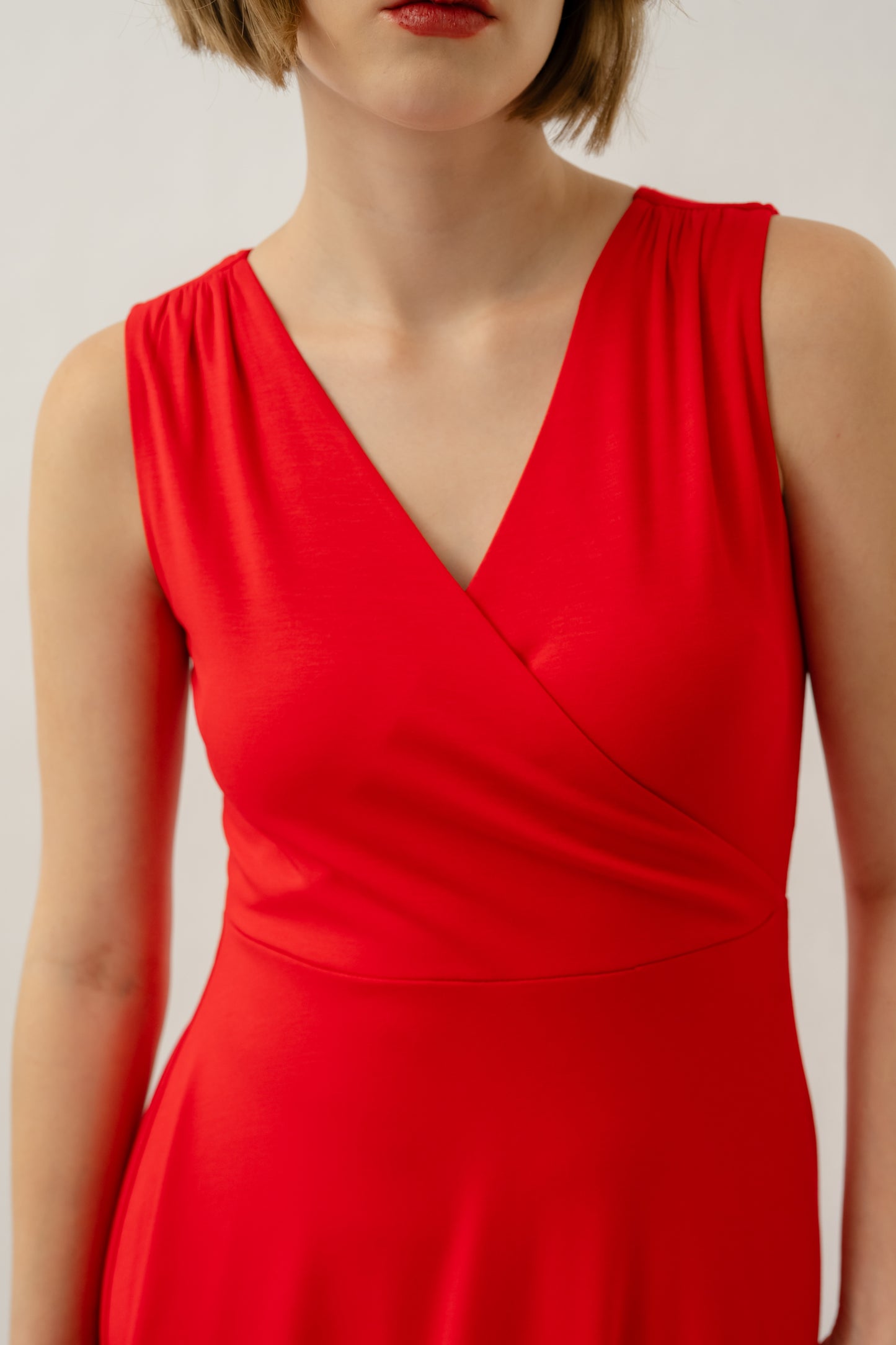 Bamboo Faux Wrap Dress - Flame