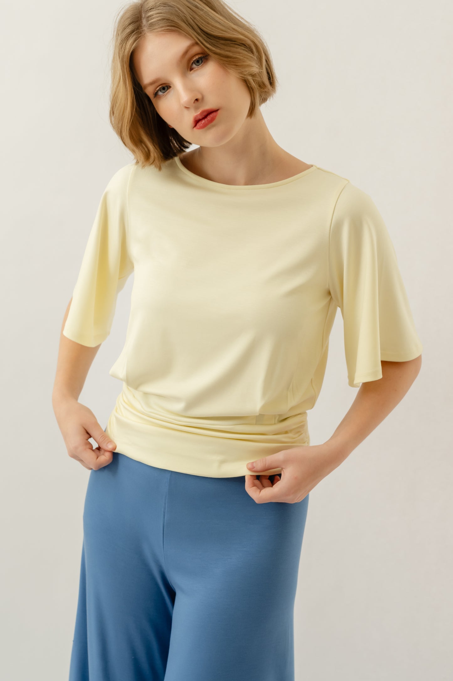 Bamboo Flutter Sleeve Top - Pale Yellow