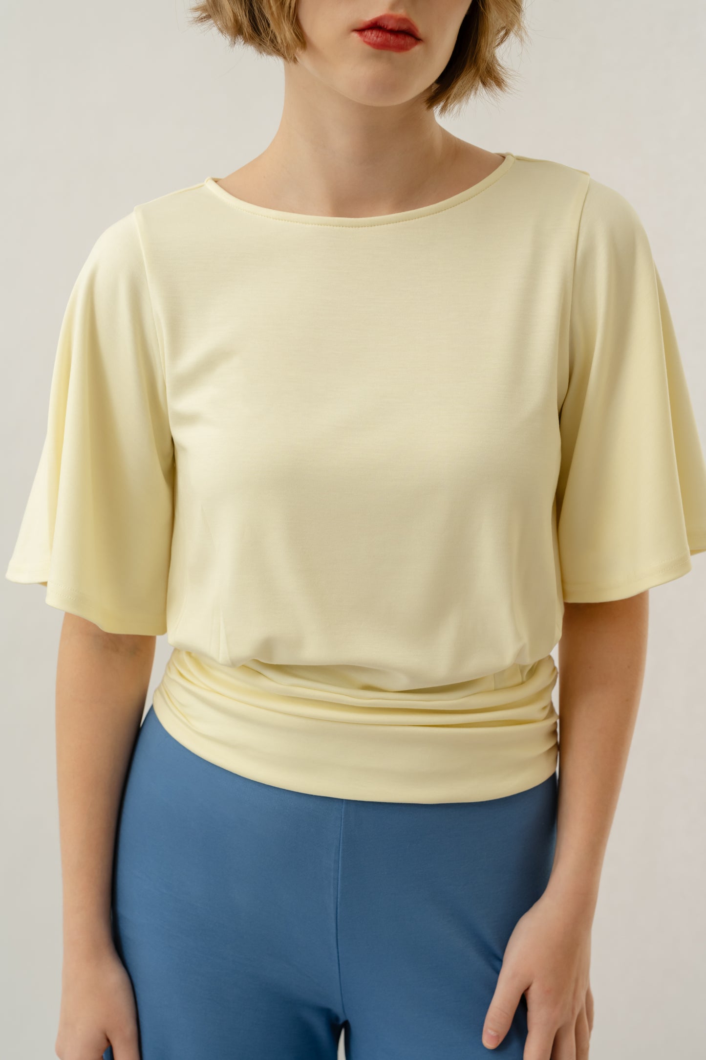 Bamboo Flutter Sleeve Top - Pale Yellow