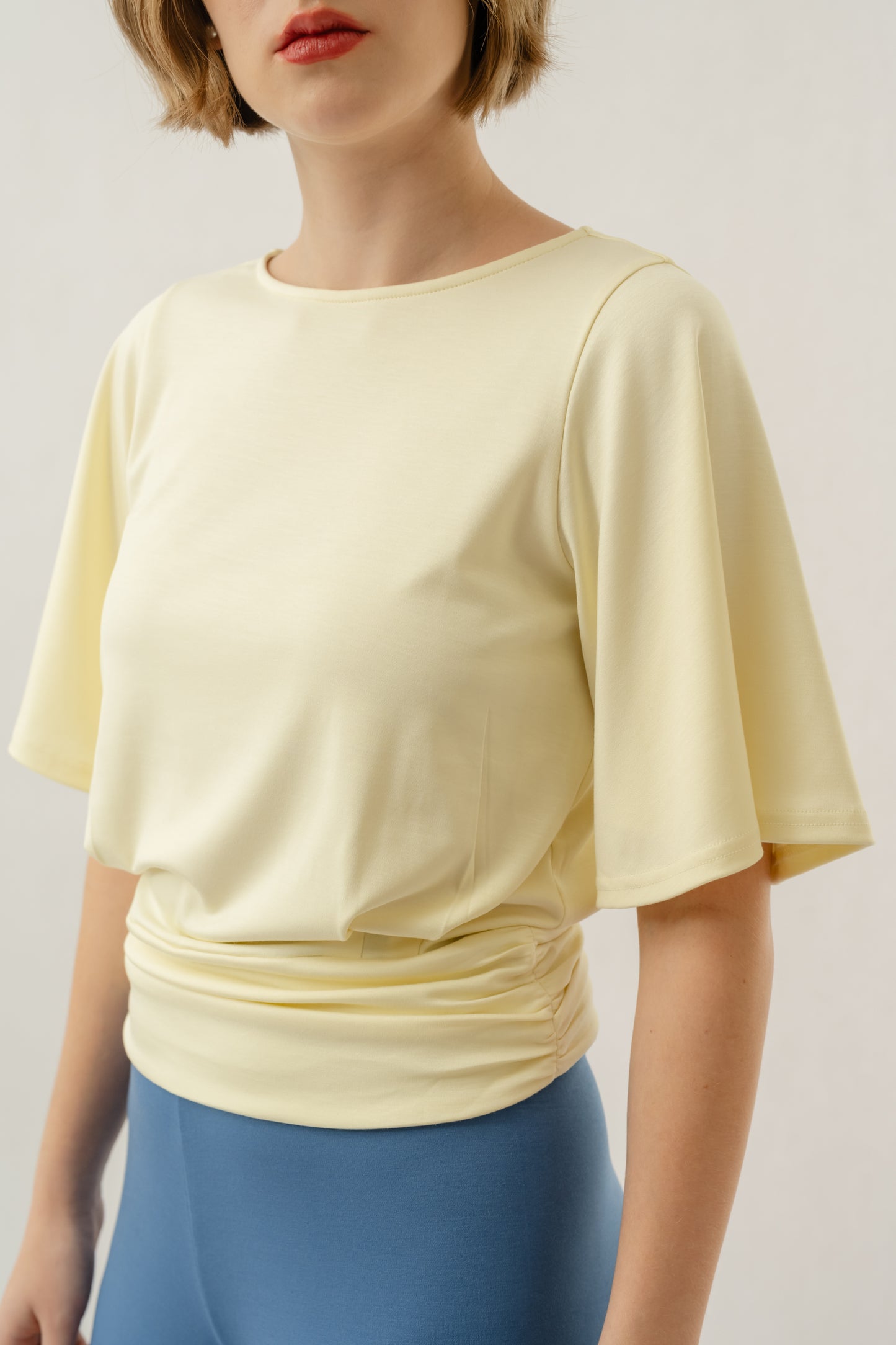 Bamboo Flutter Sleeve Top - Pale Yellow