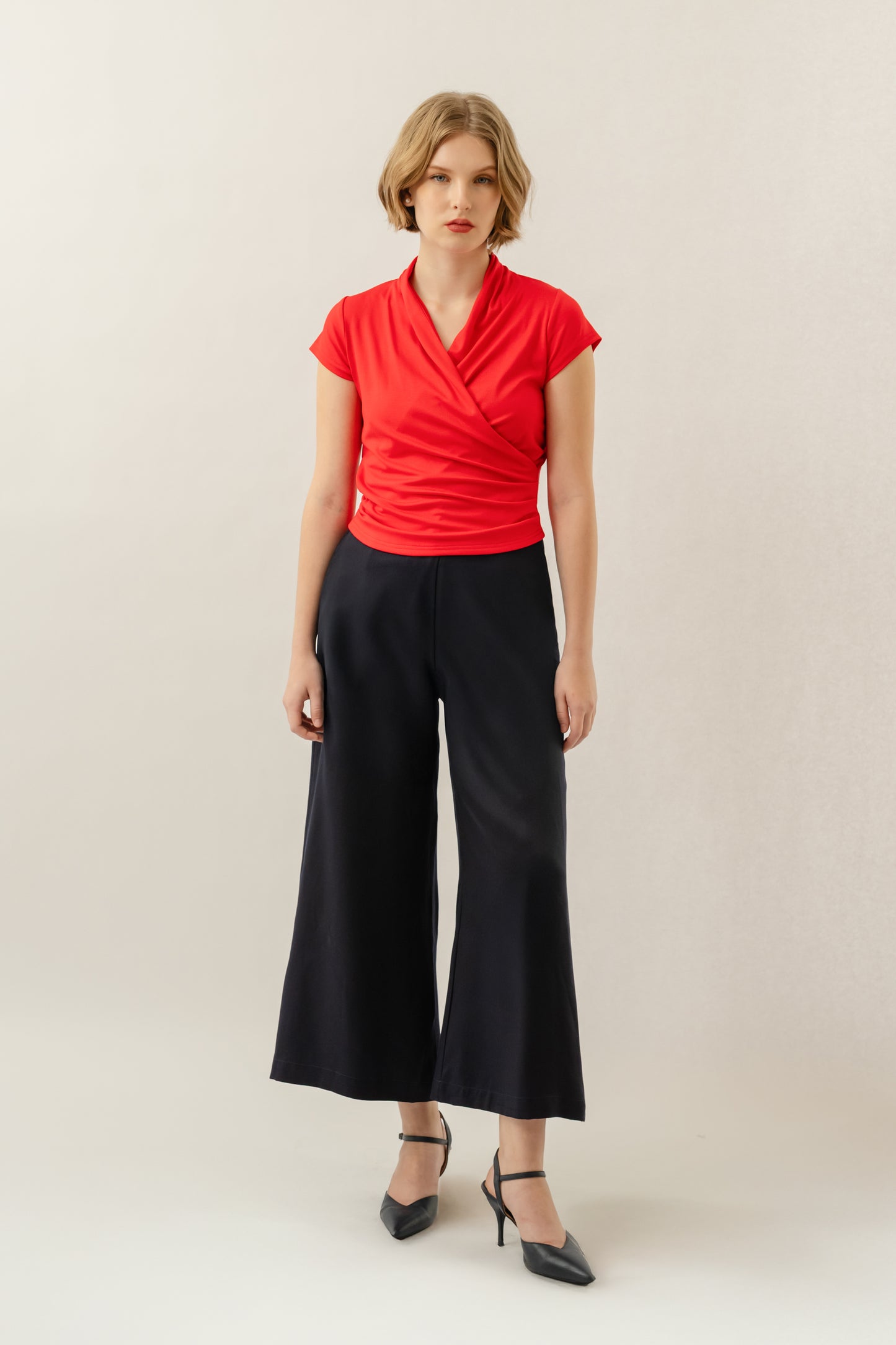 Bamboo Ruched Wrap Top - Flame