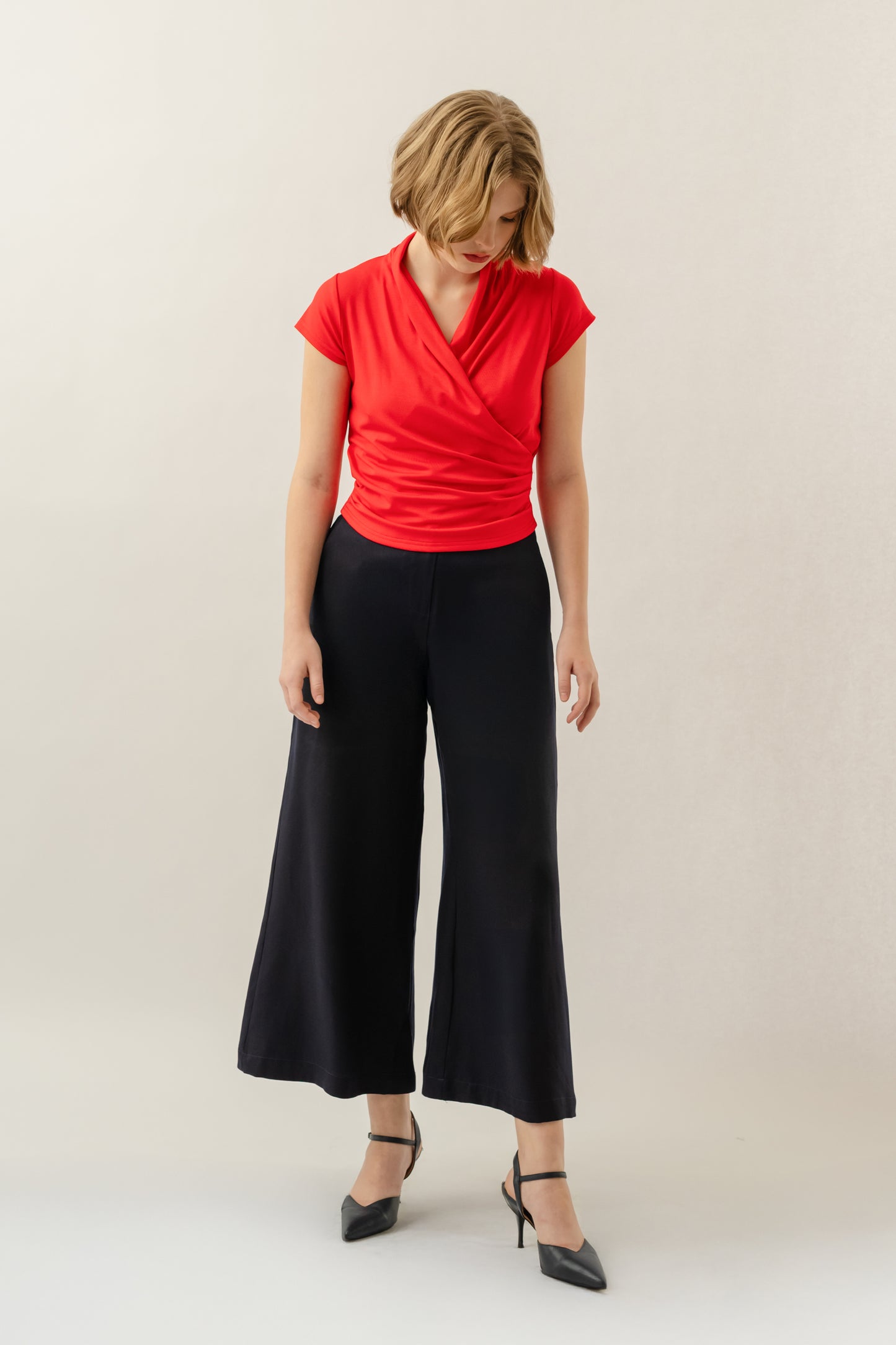 Bamboo Ruched Wrap Top - Flame