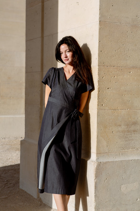 Denim Wrap Dress - Dark Wash