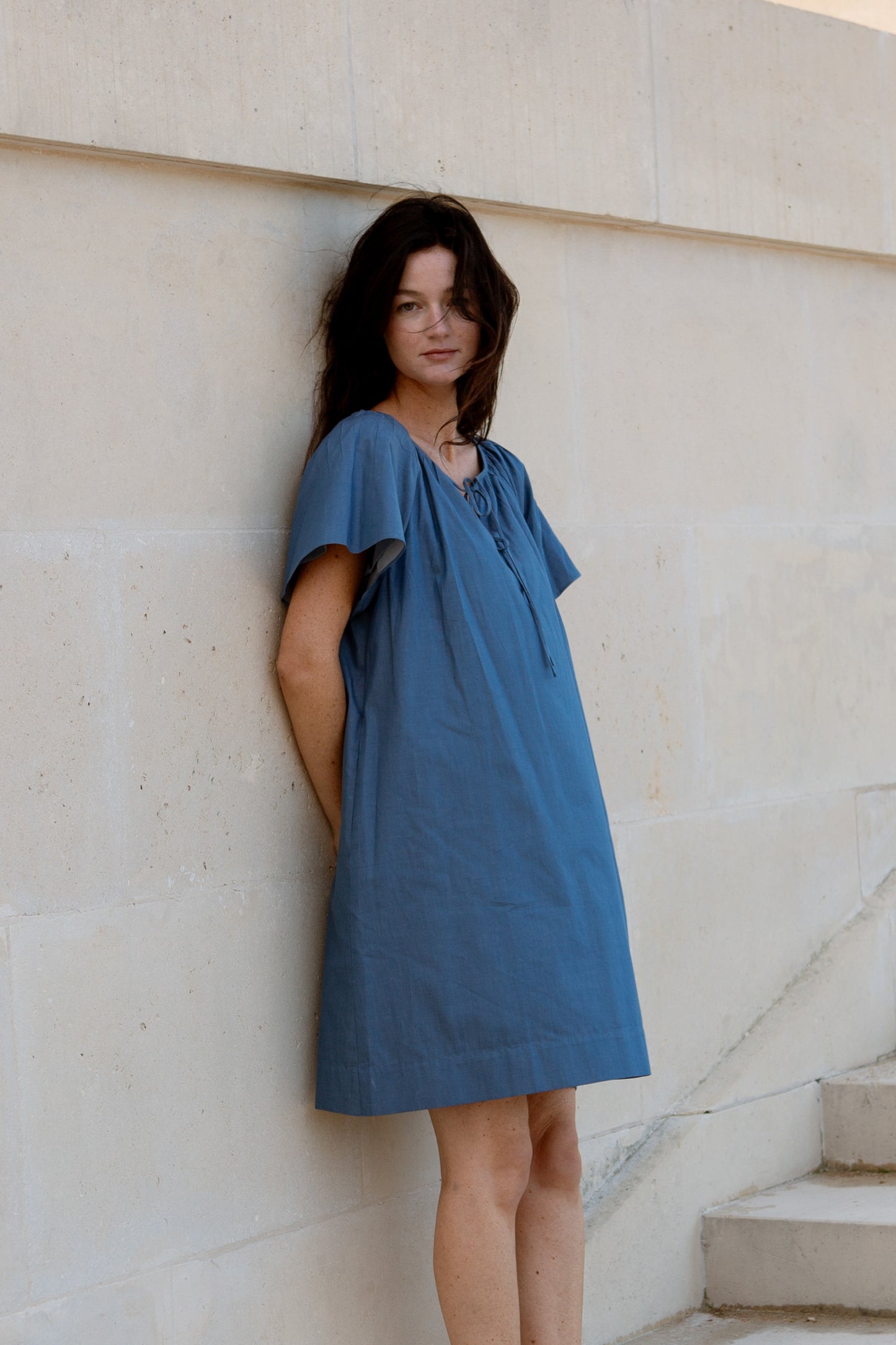 Denim Tie-Ribbon Tent Dress - Light Wash