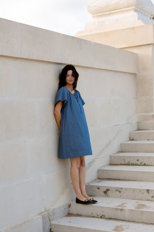 Denim Tie-Ribbon Tent Dress - Light Wash