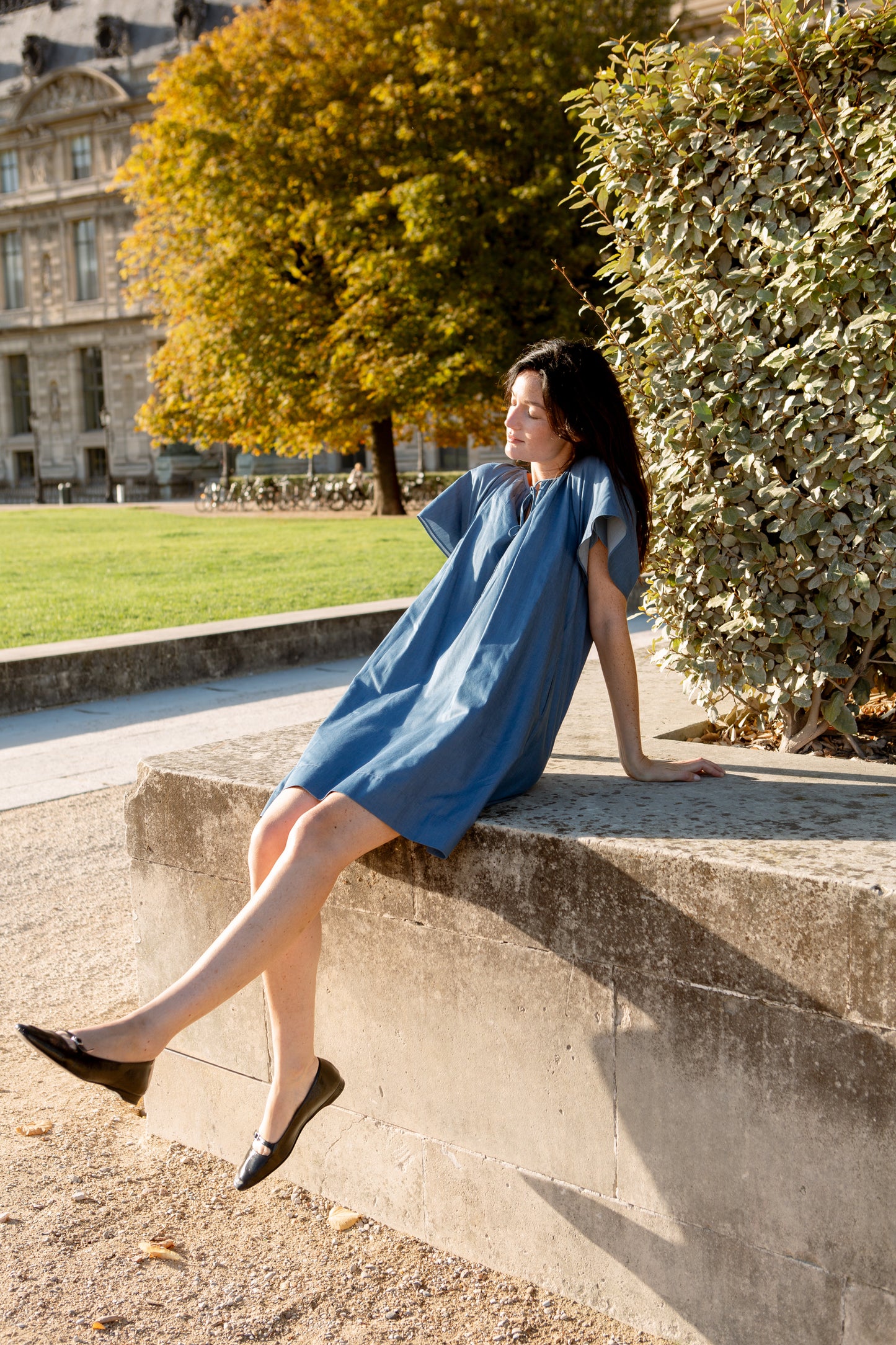 Denim Tie-Ribbon Tent Dress - Light Wash