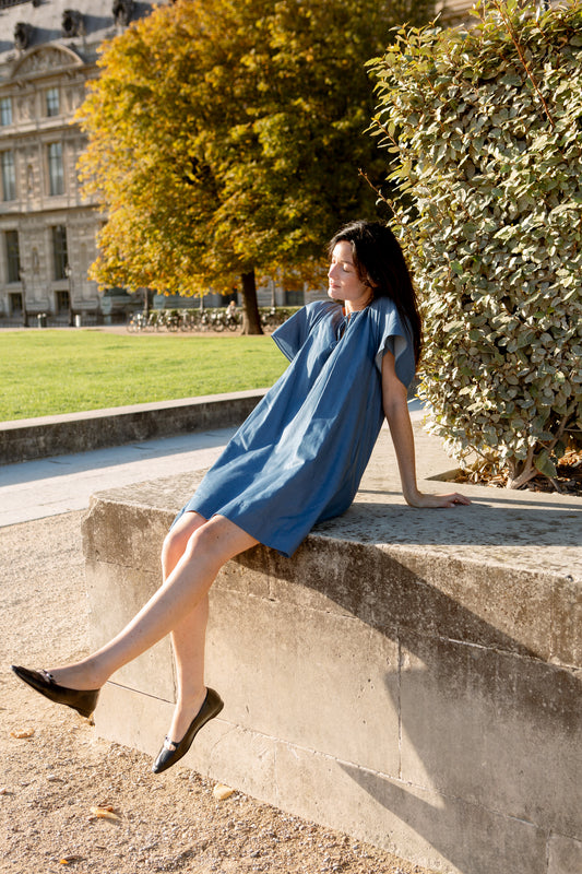 Denim Tie-Ribbon Tent Dress - Light Wash