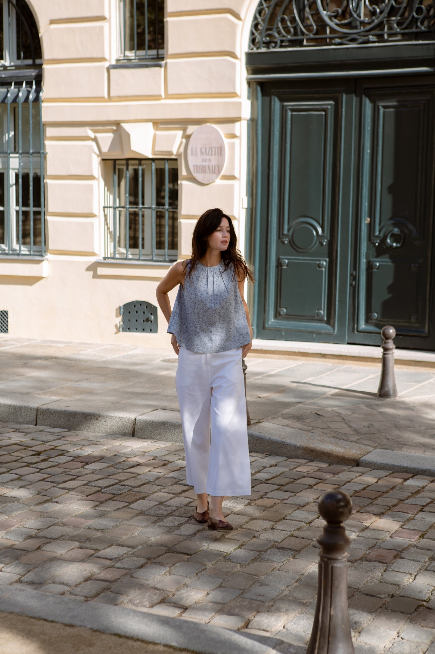 Tie-back Ruched Blouse in Floral Jacquard - Blue China
