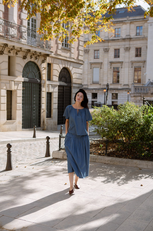 Denim Tiered Skirt - Light Wash