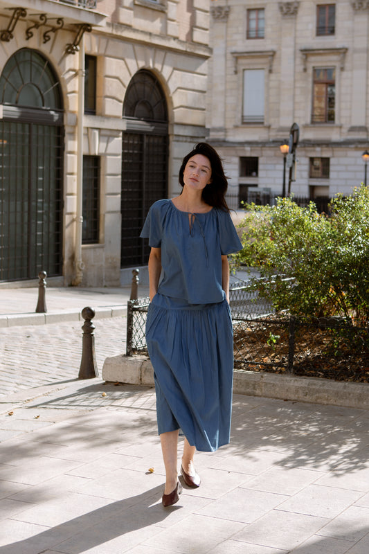 Denim Tiered Skirt - Light Wash