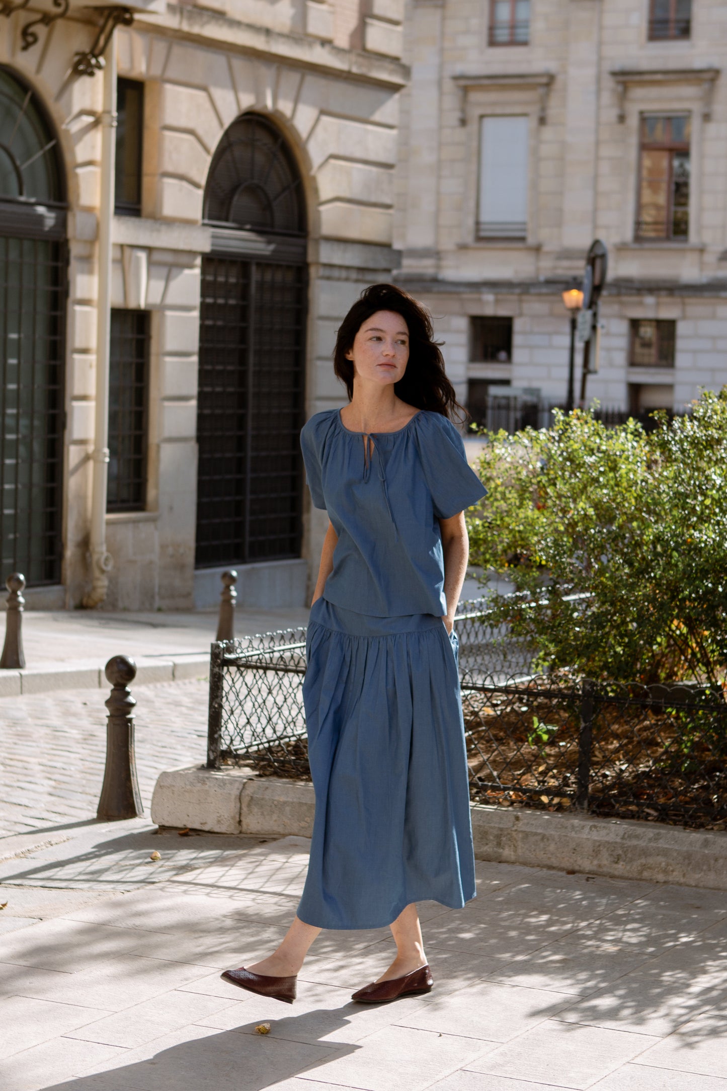 Denim Tiered Skirt - Light Wash