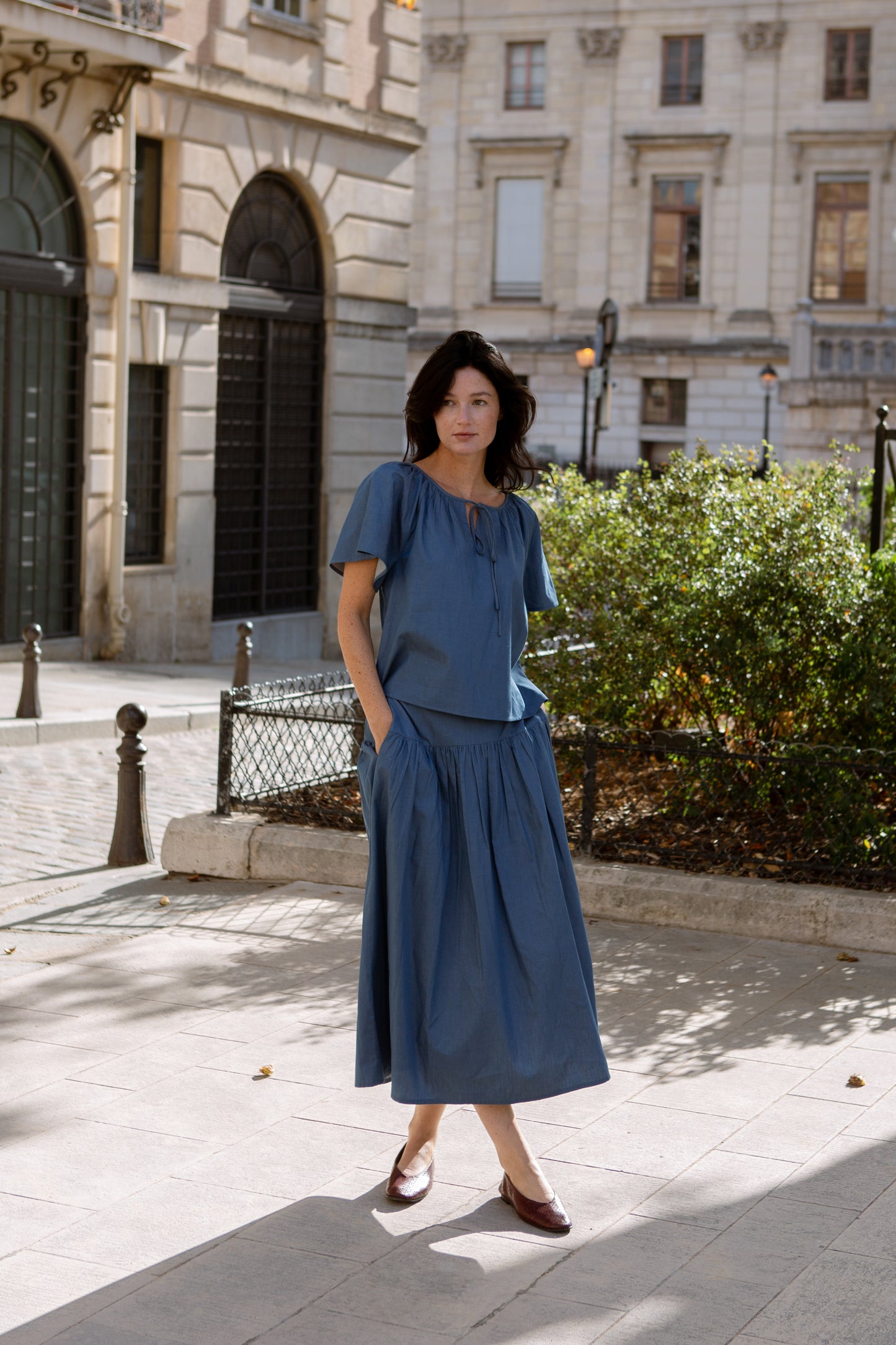 Denim Tiered Skirt - Light Wash