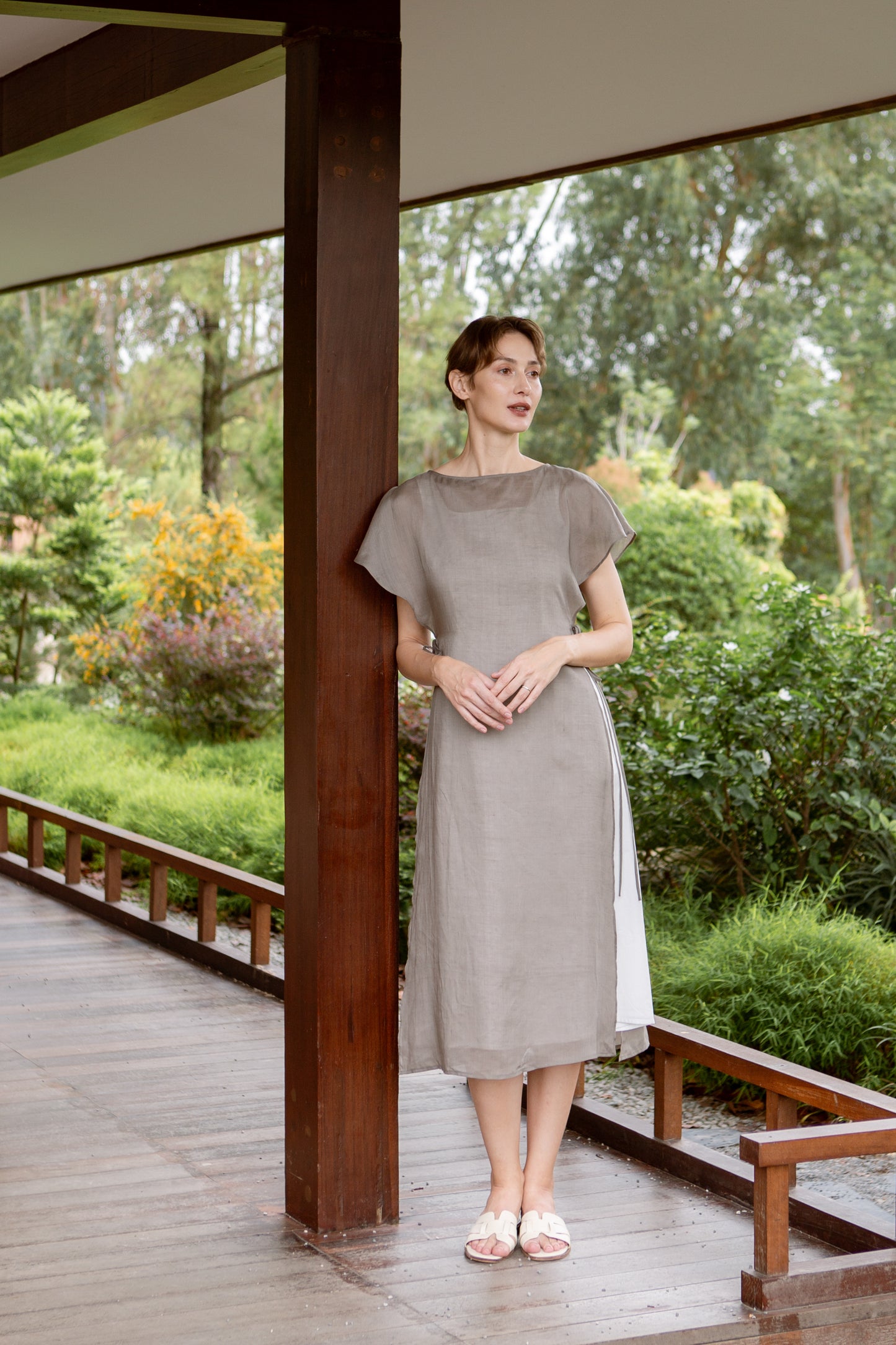 Aire Layered Tea Dress - Taupe